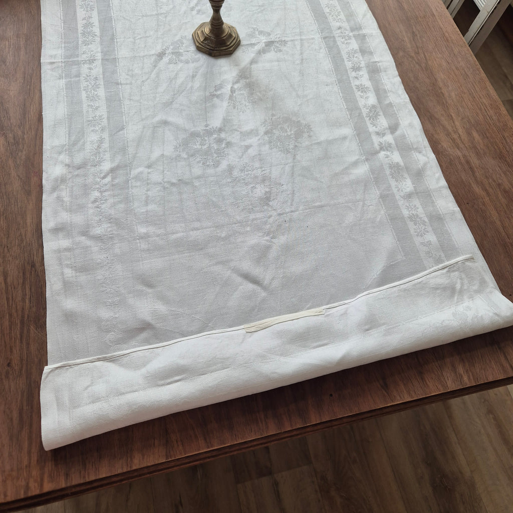 Antikes Jugendstil Küchen- & Geschirrhandtuch weiß Damast Baumwolle 54x125cm 🤍