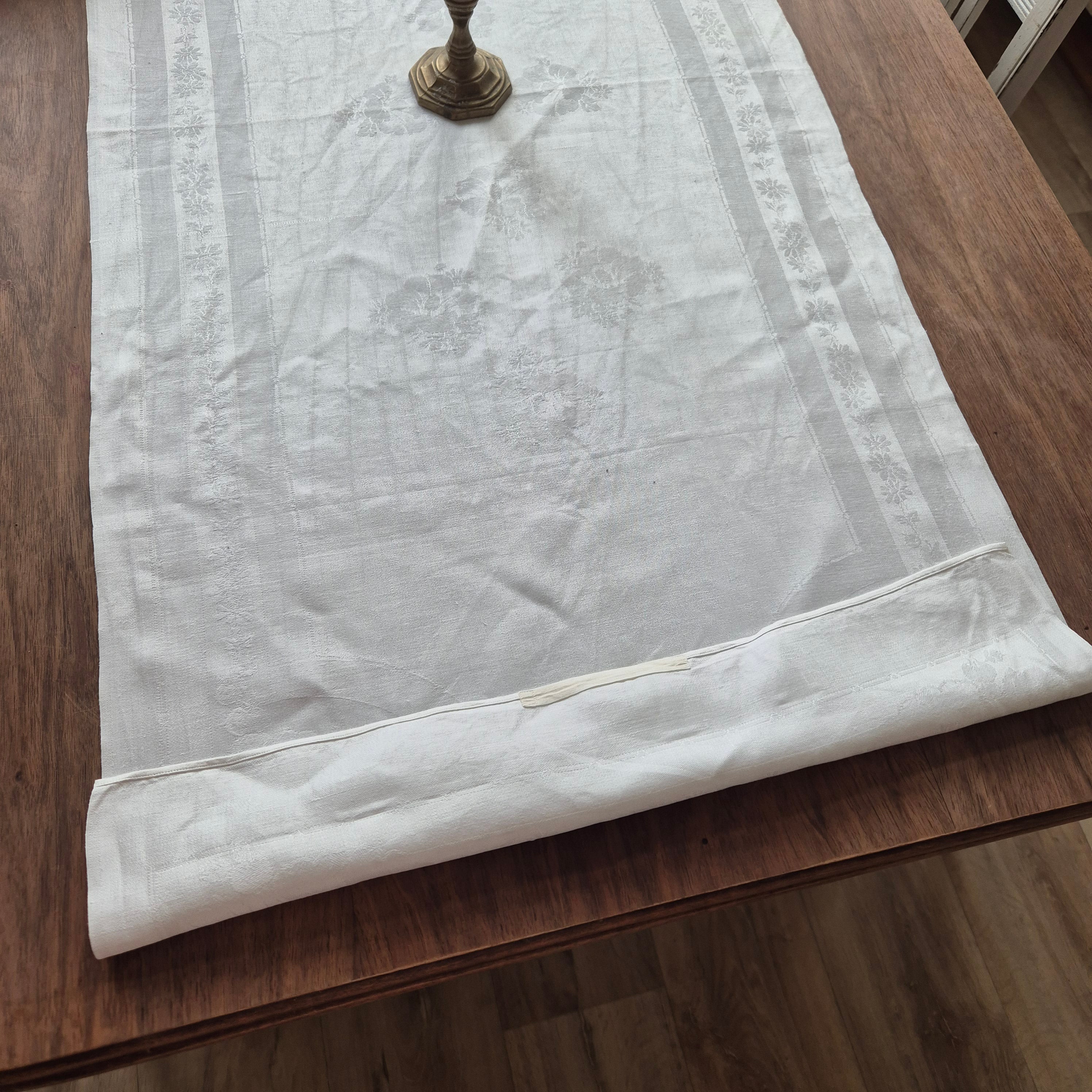 Antikes Jugendstil Küchen- & Geschirrhandtuch weiß Damast Baumwolle 54x125cm 🤍