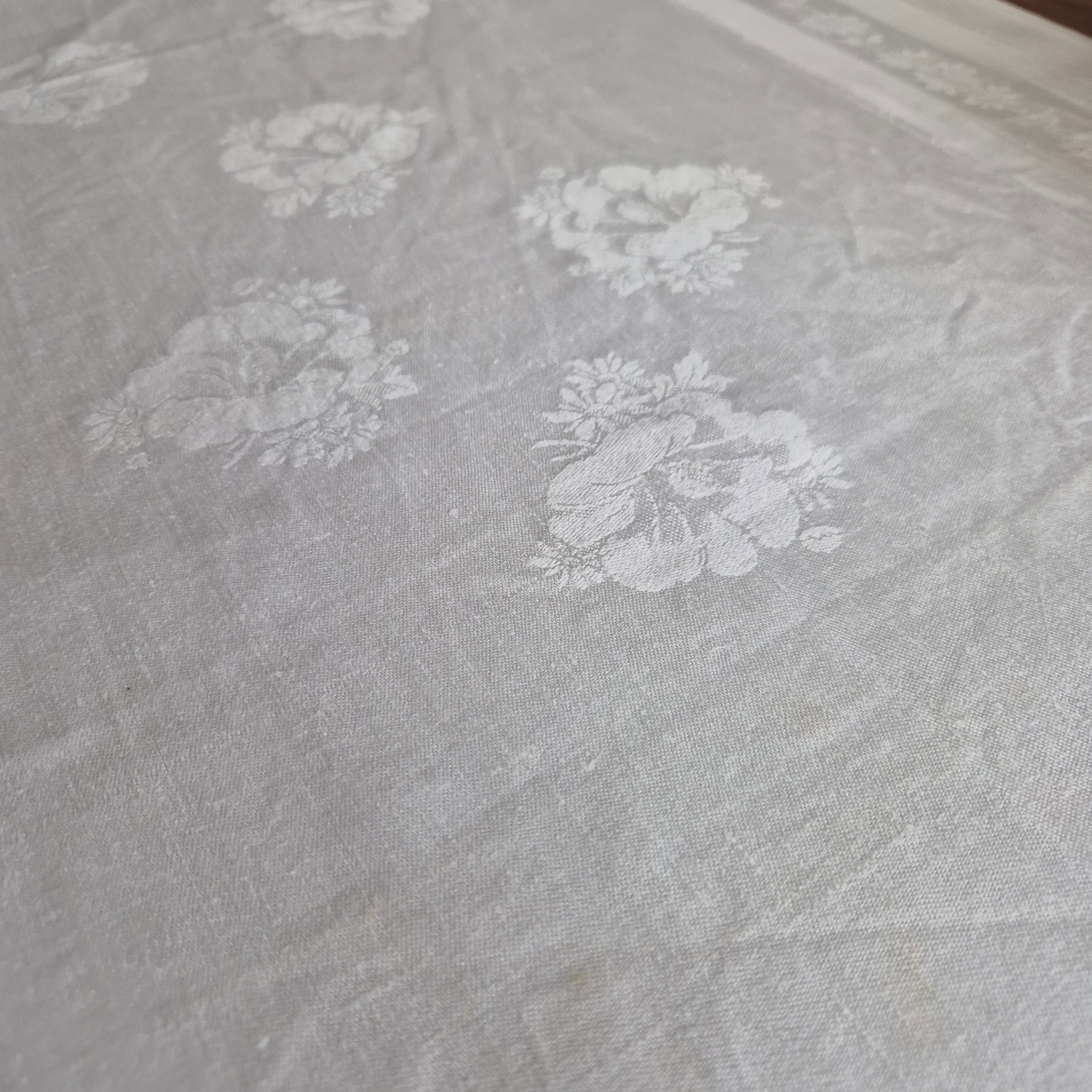 Antikes Jugendstil Küchen- & Geschirrhandtuch weiß Damast Baumwolle 54x125cm 🤍