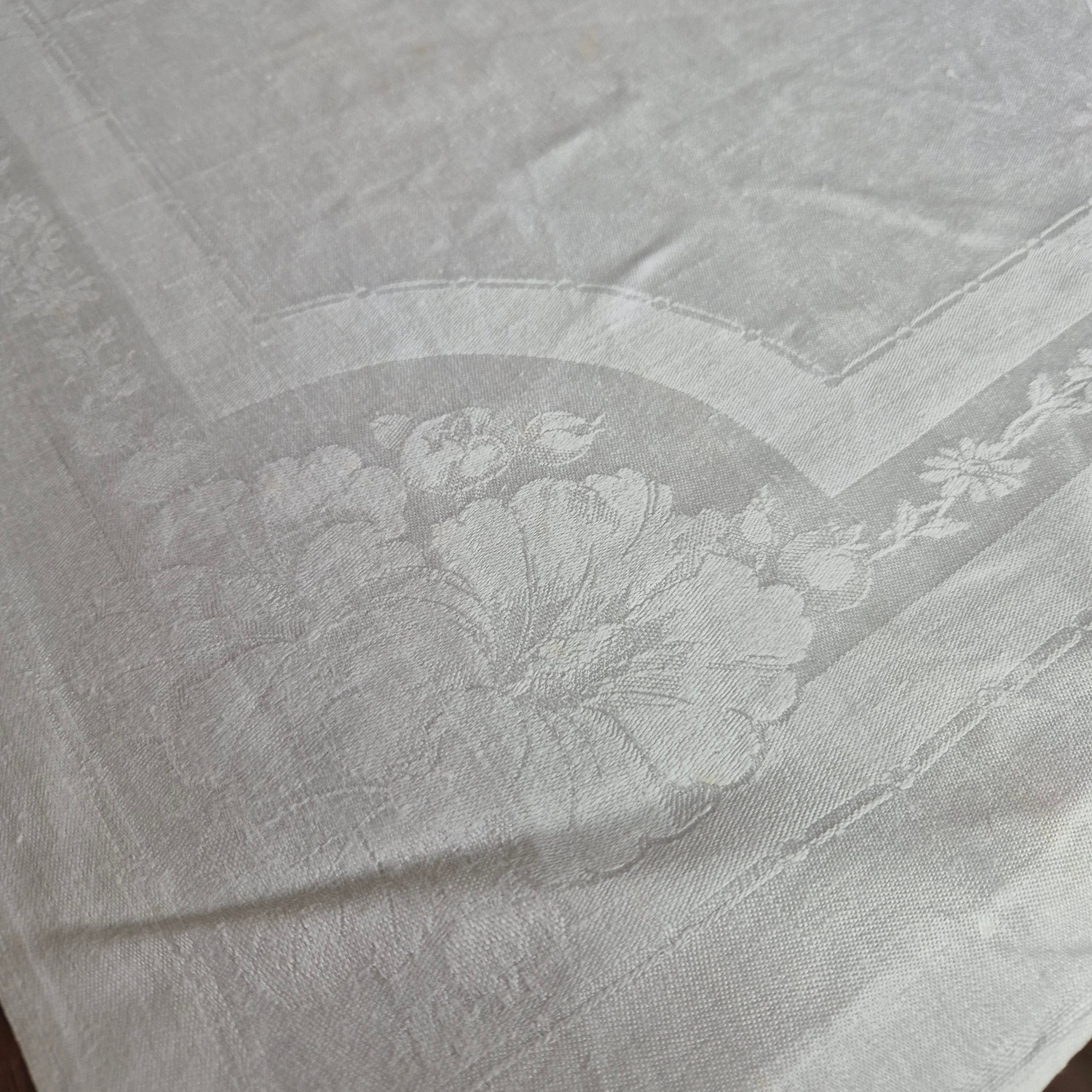 Antikes Jugendstil Küchen- & Geschirrhandtuch weiß Damast Baumwolle 54x125cm 🤍
