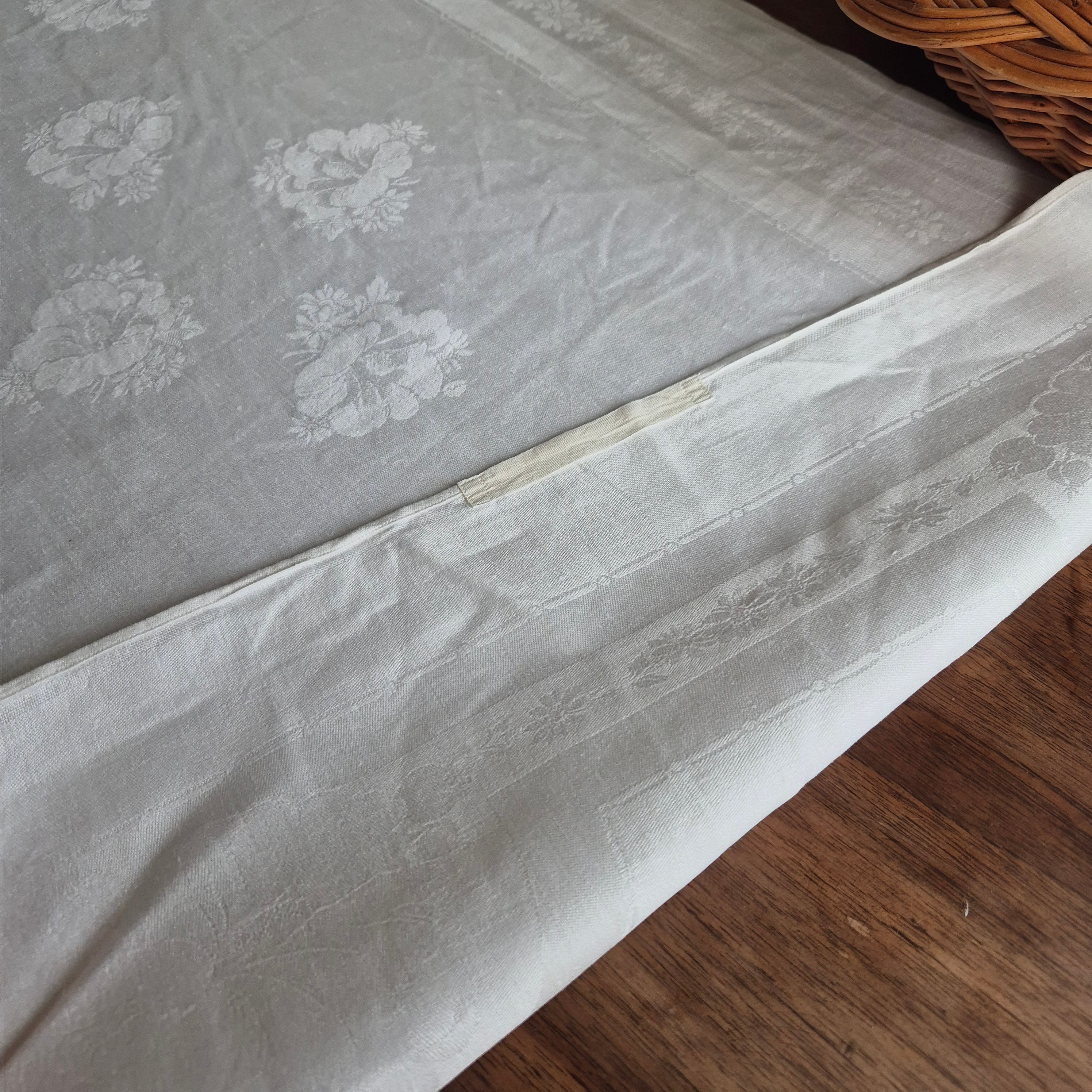 Antikes Jugendstil Küchen- & Geschirrhandtuch weiß Damast Baumwolle 54x125cm 🤍