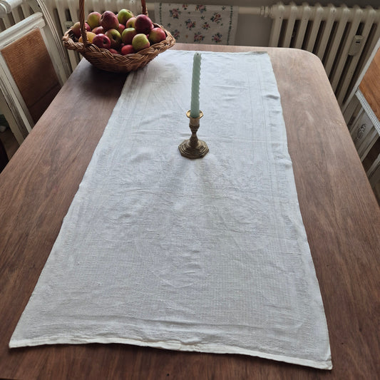 Antike Jugendstil Mitteldecke Tischdecke rechteckig Küchenhandtuch weiß Damast Baumwolle 48x107cm