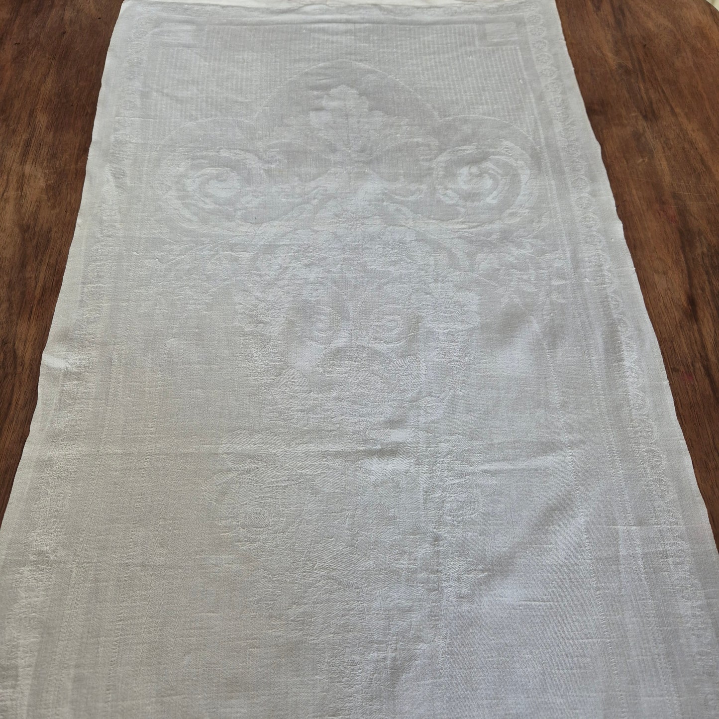 Antike Jugendstil Mitteldecke Tischdecke rechteckig Küchenhandtuch weiß Damast Baumwolle 48x107cm