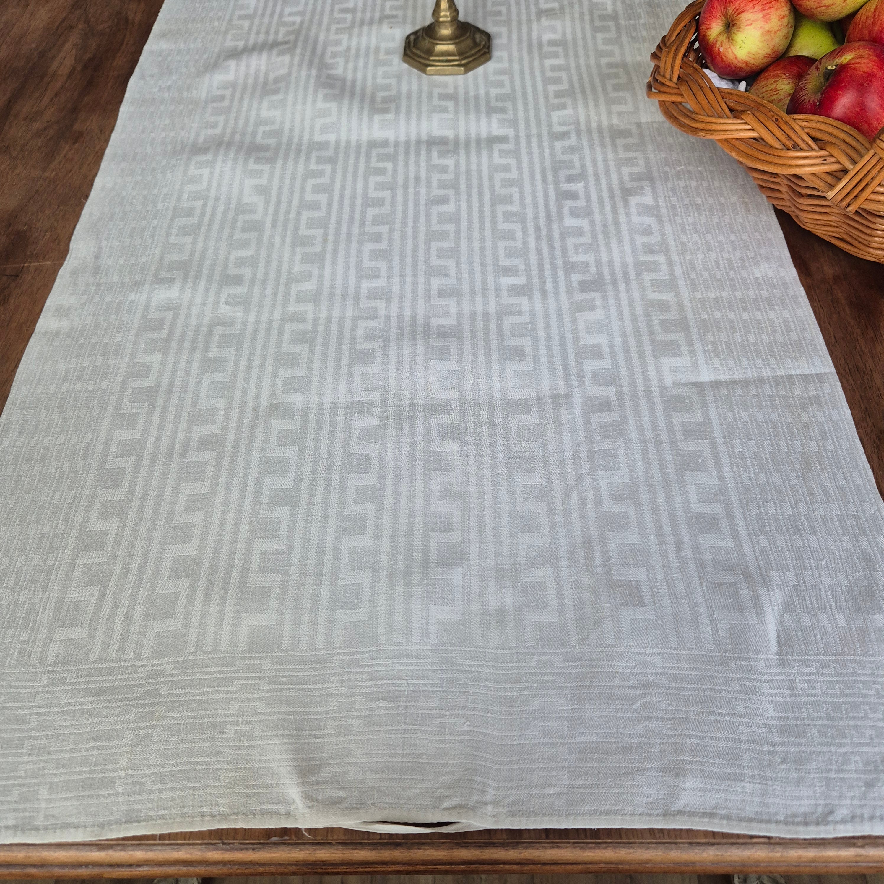 Antikes Jugendstil Küchen- & Geschirrhandtuch weiß Damast Baumwolle 47x130cm Monogramm A.K. 🤍