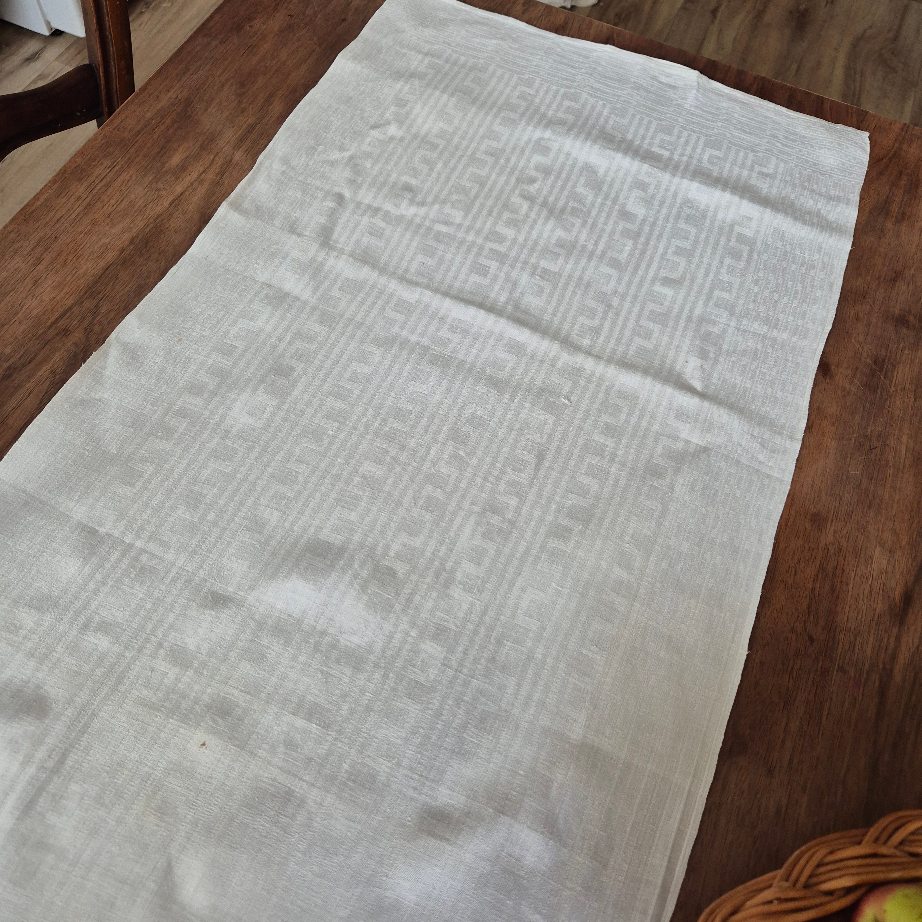 Antikes Jugendstil Küchen- & Geschirrhandtuch weiß Damast Baumwolle 47x130cm Monogramm A.K. 🤍
