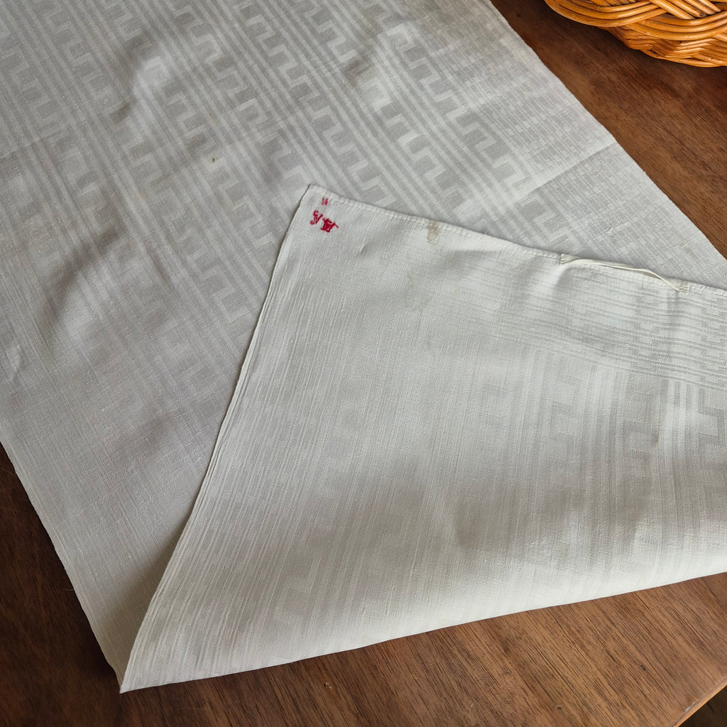 Antikes Jugendstil Küchen- & Geschirrhandtuch weiß Damast Baumwolle 47x130cm Monogramm A.K. 🤍