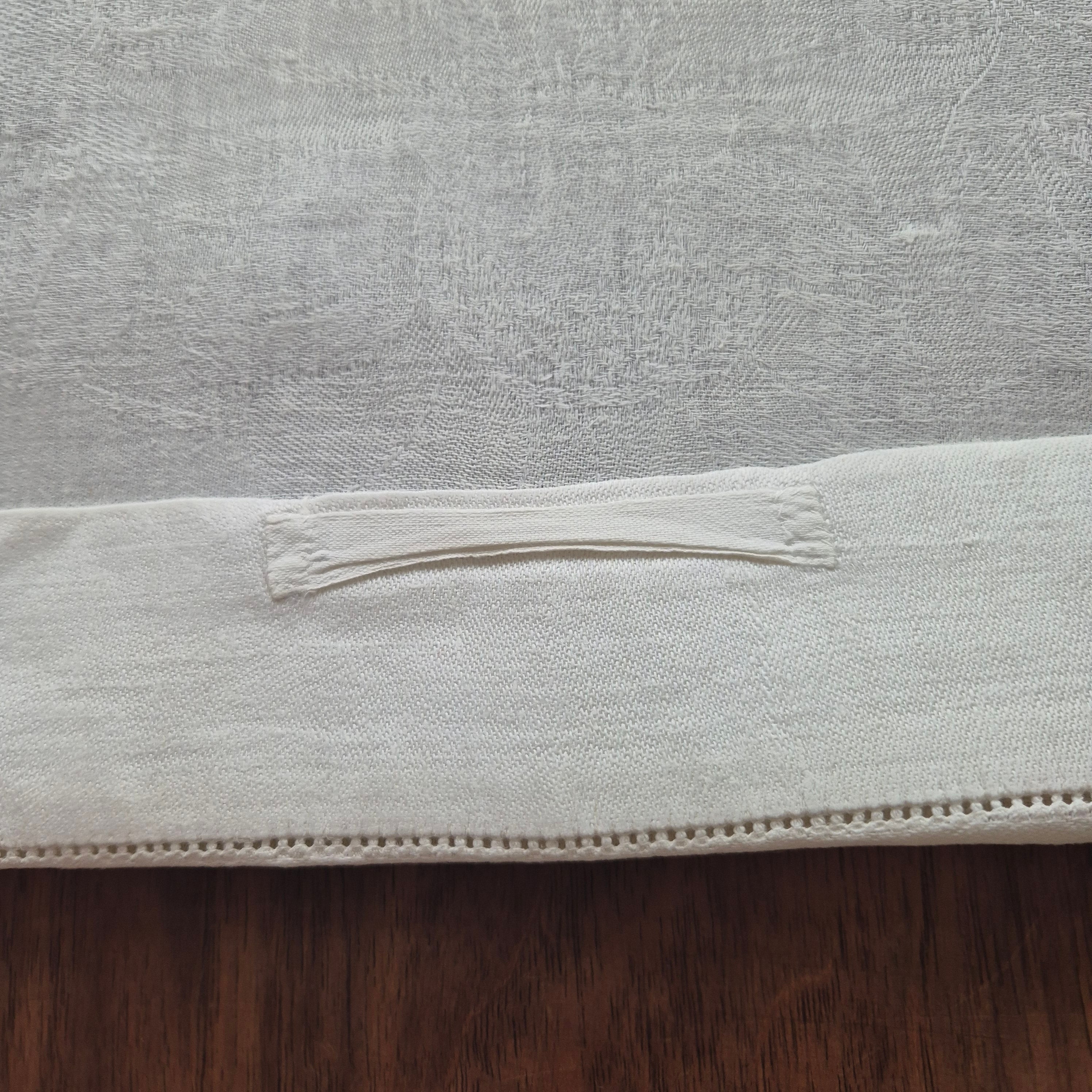 Antikes Jugendstil Küchen- & Geschirrhandtuch weiß Damast Baumwolle 48x122cm Monogramm O.W. 🤍