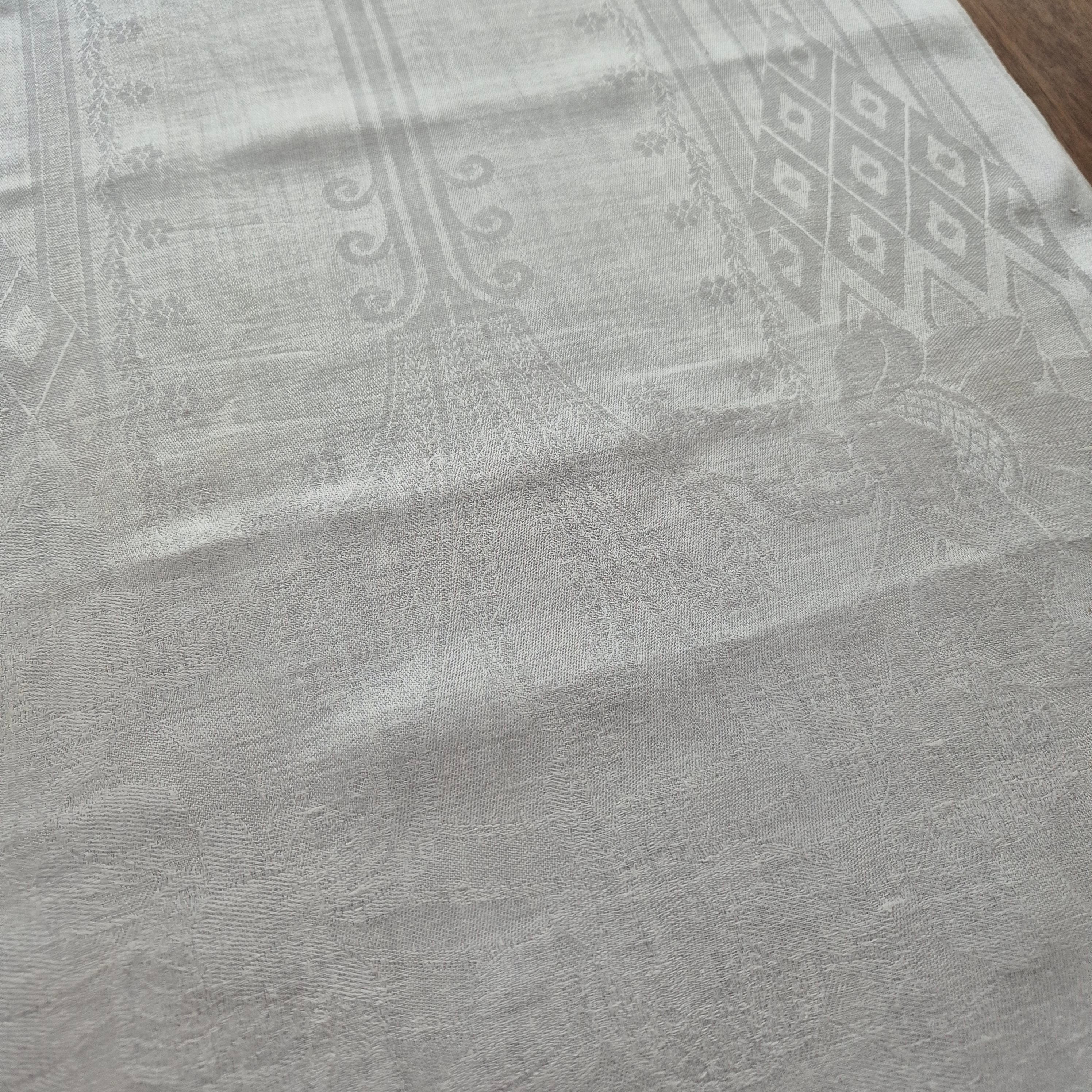 Antikes Jugendstil Küchen- & Geschirrhandtuch weiß Damast Baumwolle 48x122cm Monogramm O.W. 🤍