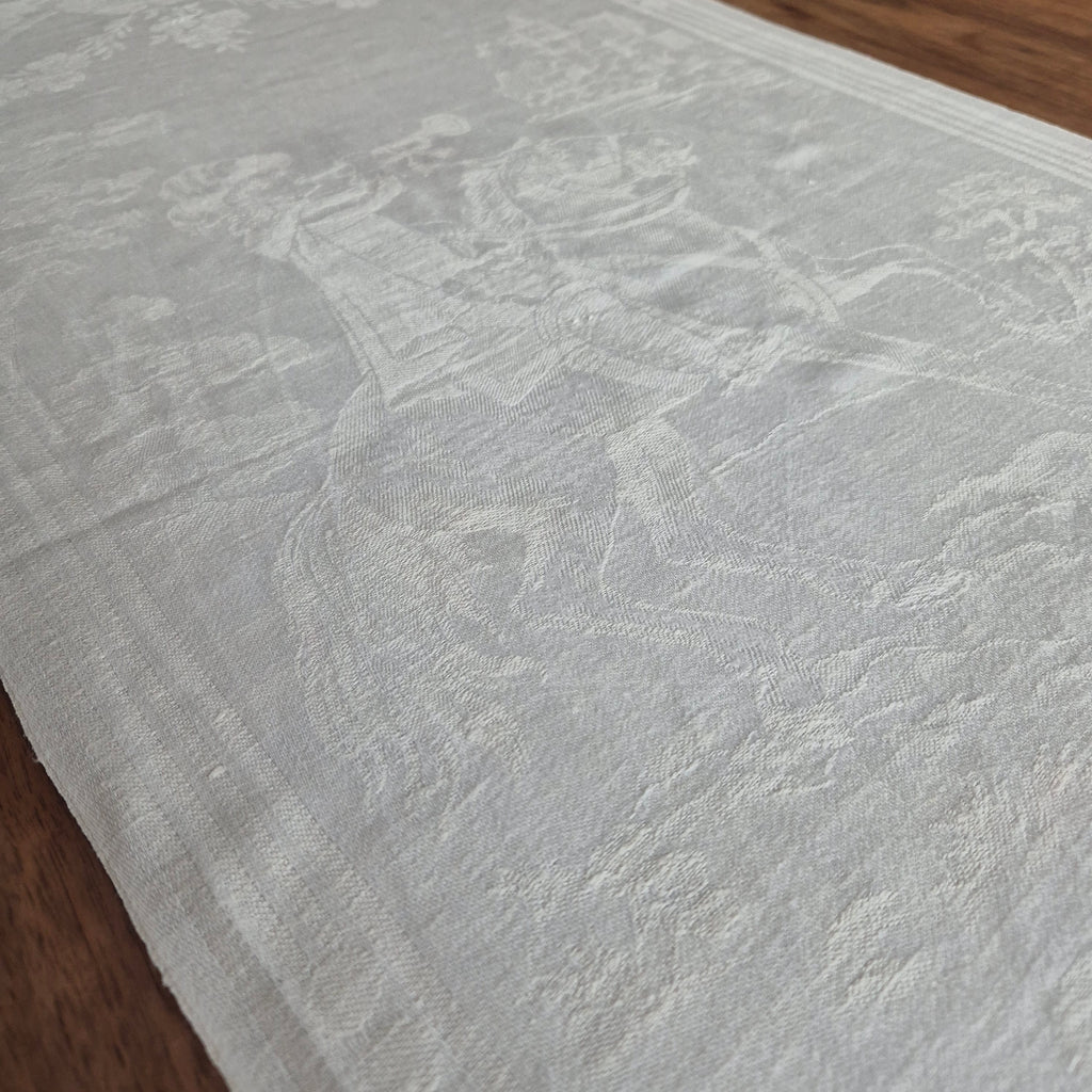 Antikes Jugendstil Küchen- & Geschirrhandtuch mit Spruch: Behüt dich Gott! weiß Damast Baumwolle 96x47cm 🤍
