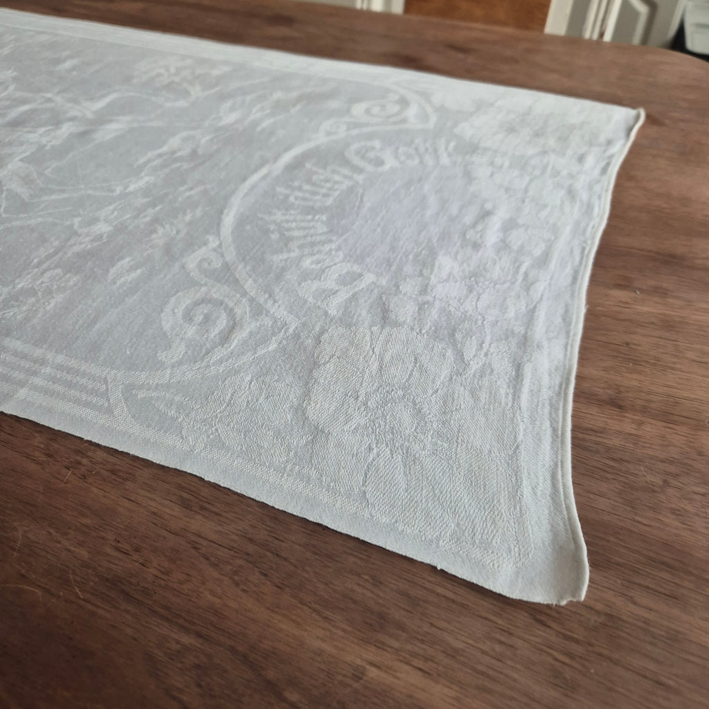 Antikes Jugendstil Küchen- & Geschirrhandtuch mit Spruch: Behüt dich Gott! weiß Damast Baumwolle 96x47cm 🤍