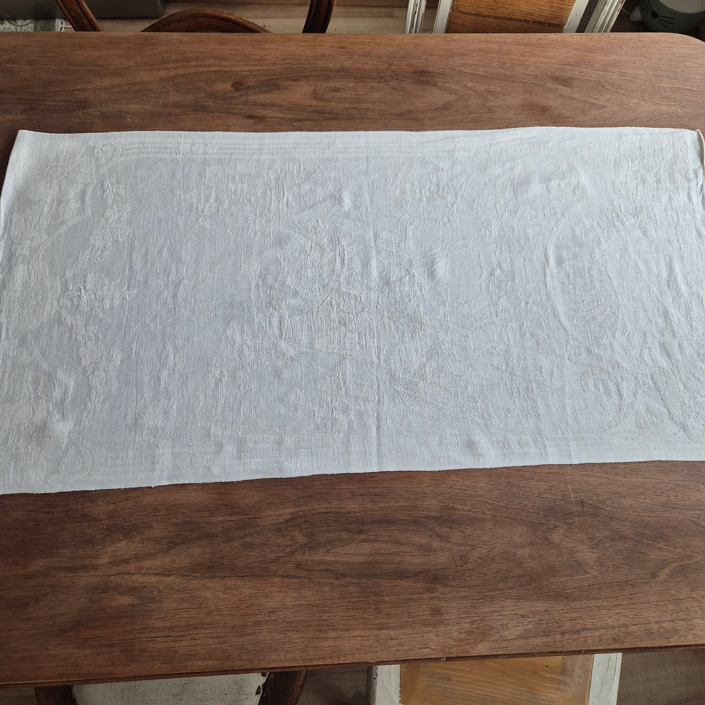 Antikes Jugendstil Küchen- & Geschirrhandtuch mit Spruch: Behüt dich Gott! weiß Damast Baumwolle 96x47cm 🤍