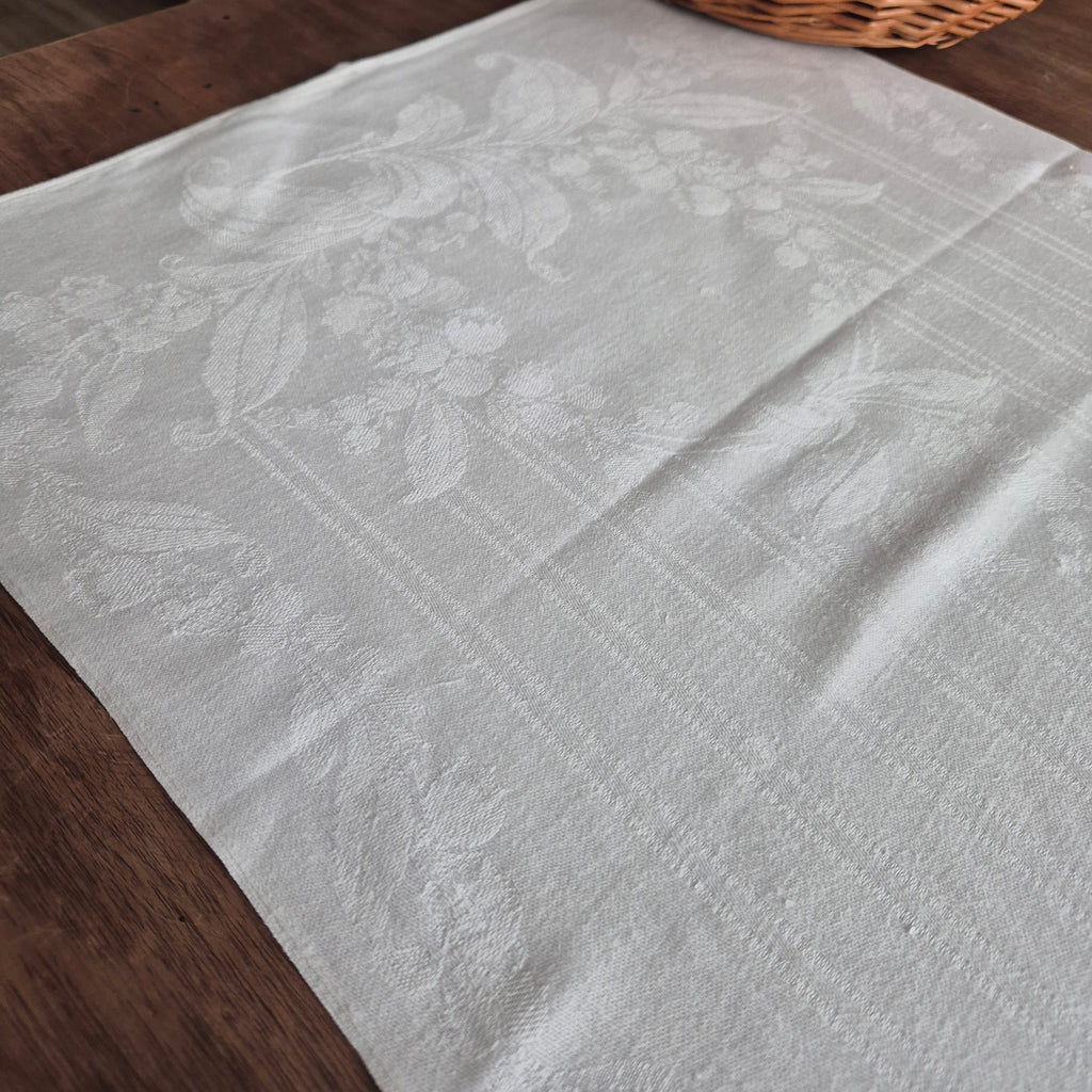 Antike Jugendstil Küchen- & Geschirrhandtuch weiß Damast Baumwolle 46x100cm Monogramm G.H. 🤍