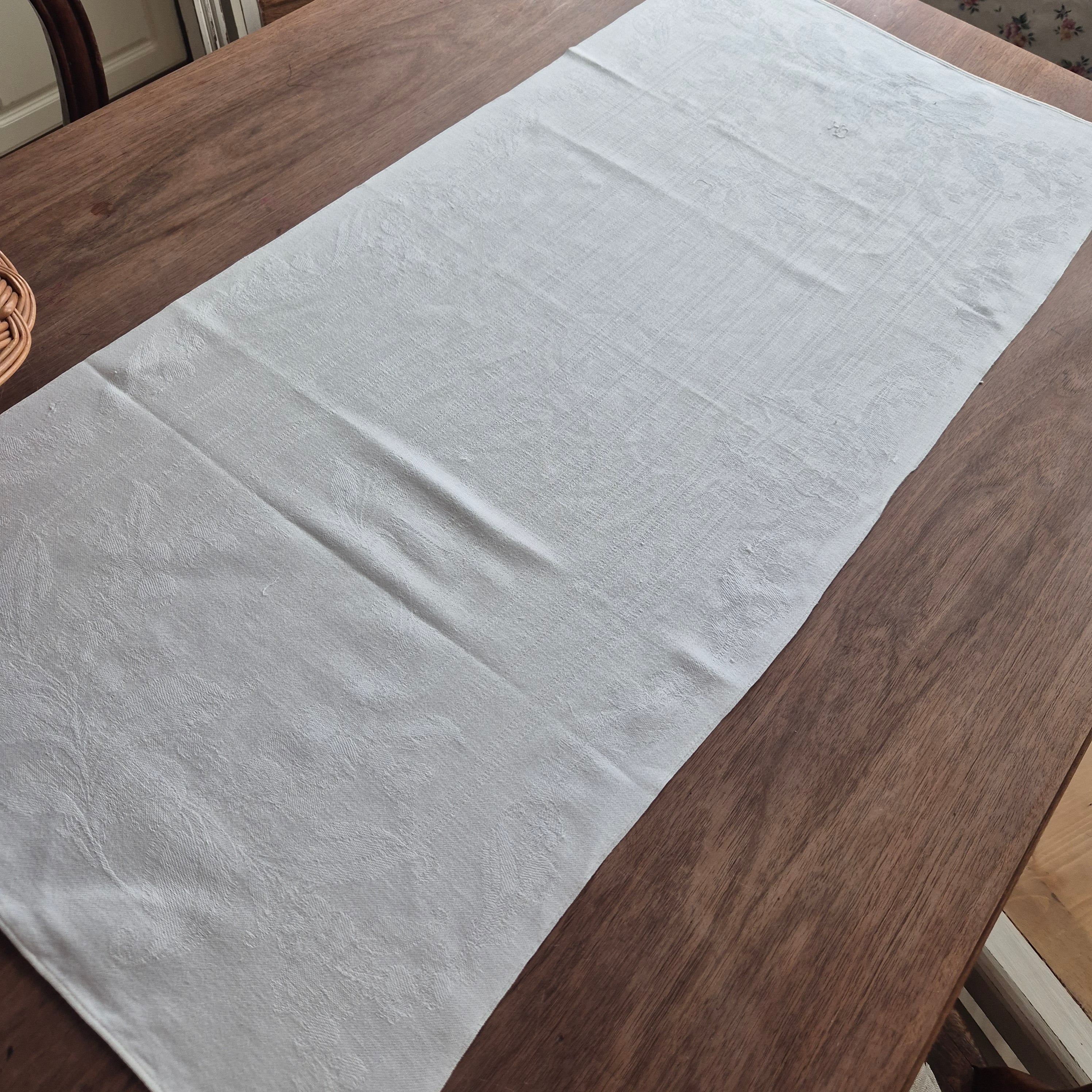 Antike Jugendstil Küchen- & Geschirrhandtuch weiß Damast Baumwolle 46x100cm Monogramm G.H. 🤍