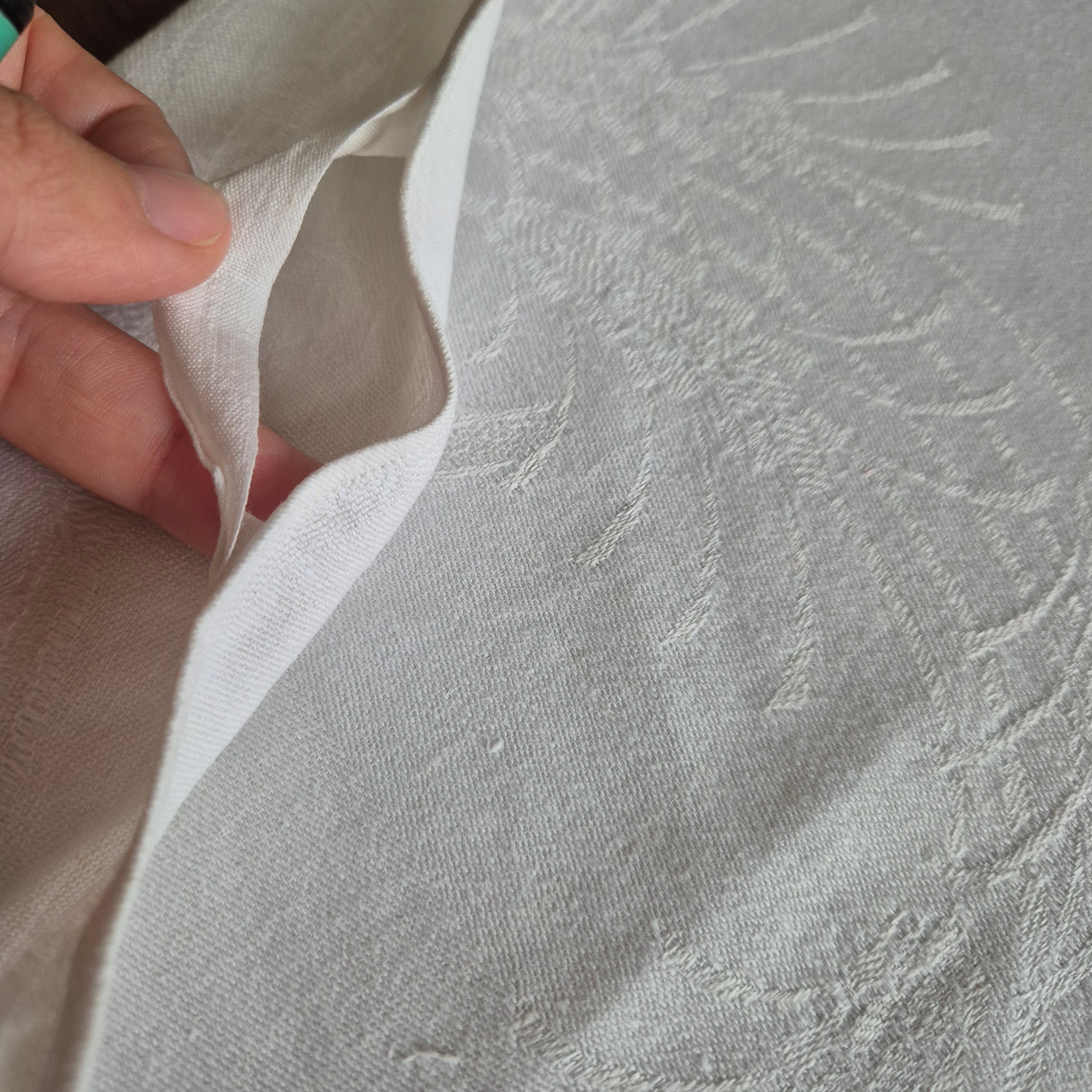Antikes Jugendstil Küchen- & Geschirrtuch weiß Damast Baumwolle 48x108cm Monogramm F.H.🤍