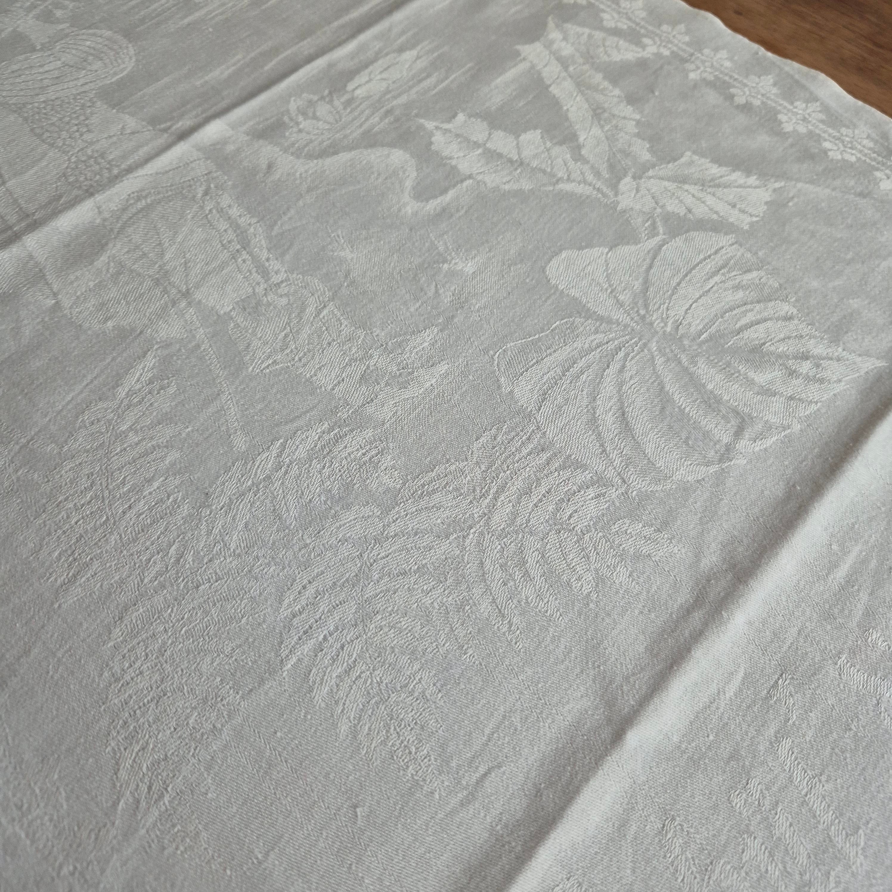 2x Antike Jugendstil Küchen- & Geschirrtücher mit Spruch: Behüt dich Gott! weiß Damast Baumwolle 46x100cm Monogramm L.N. 🤍