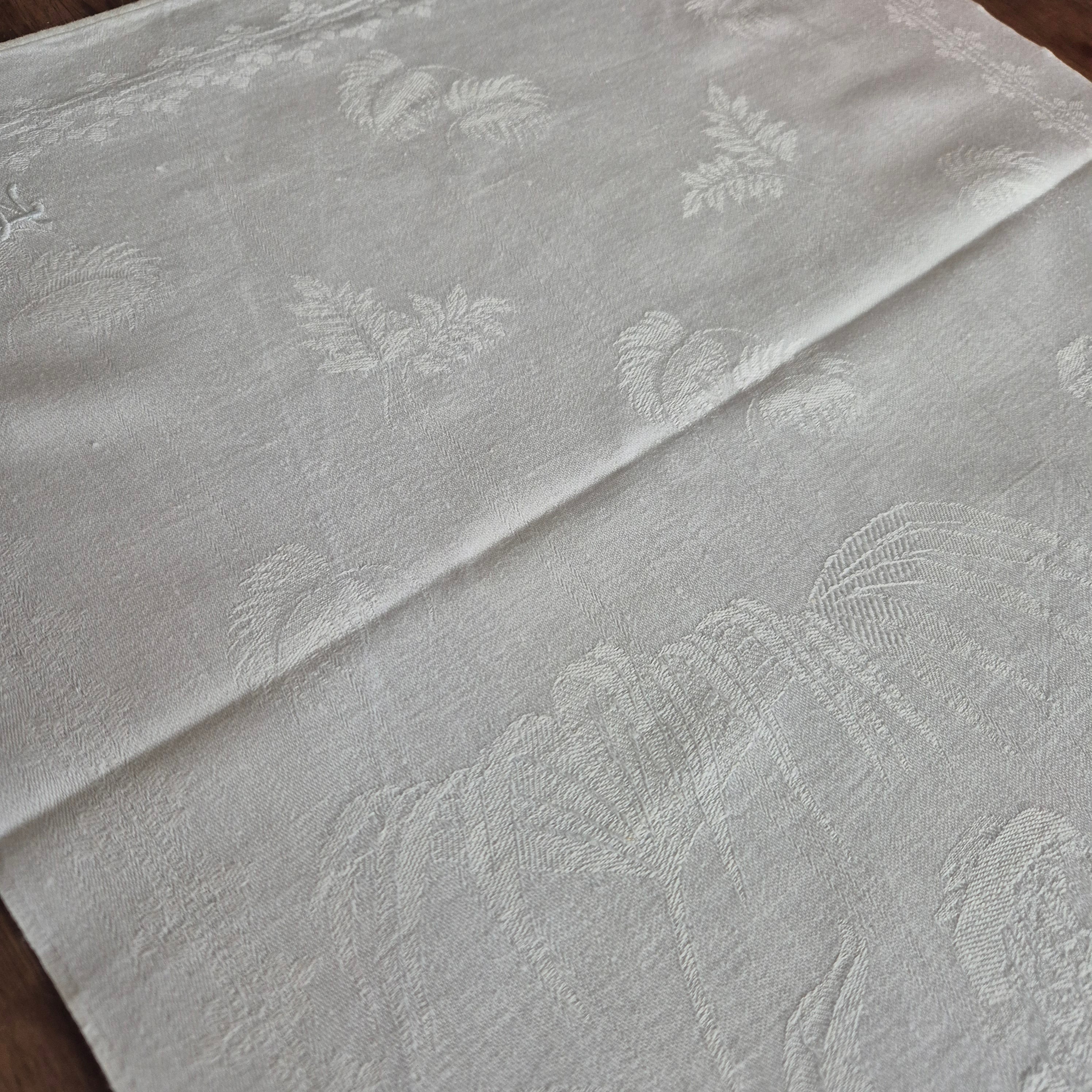 2x Antike Jugendstil Küchen- & Geschirrtücher mit Spruch: Behüt dich Gott! weiß Damast Baumwolle 46x100cm Monogramm L.N. 🤍