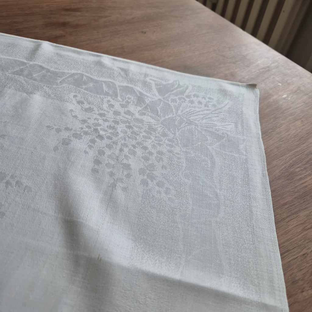 Antike Serviette / Mitteldecke cremeweiß Damast Baumwolle 62x64cm 🤍