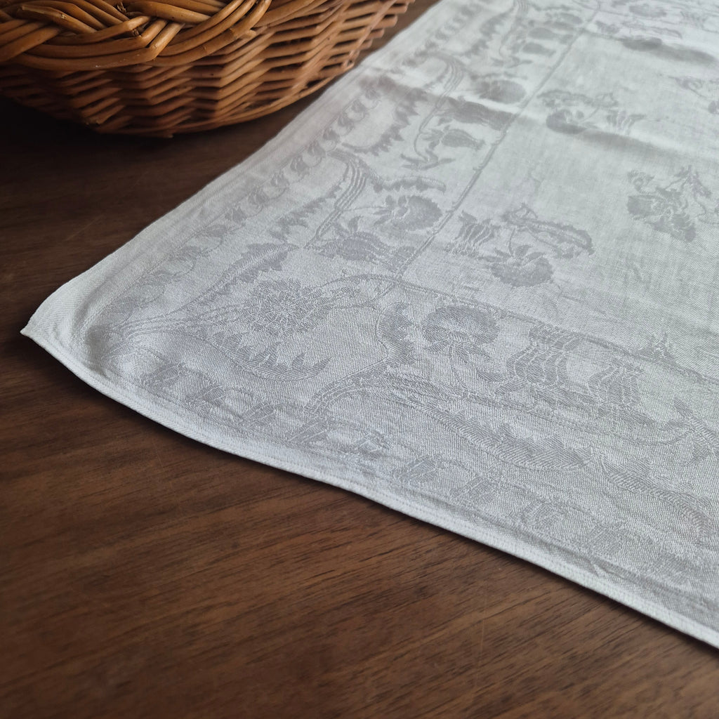 Antike Serviette / Mitteldecke weiß Damast Baumwolle 60x63cm Monogramm S.M 🤍