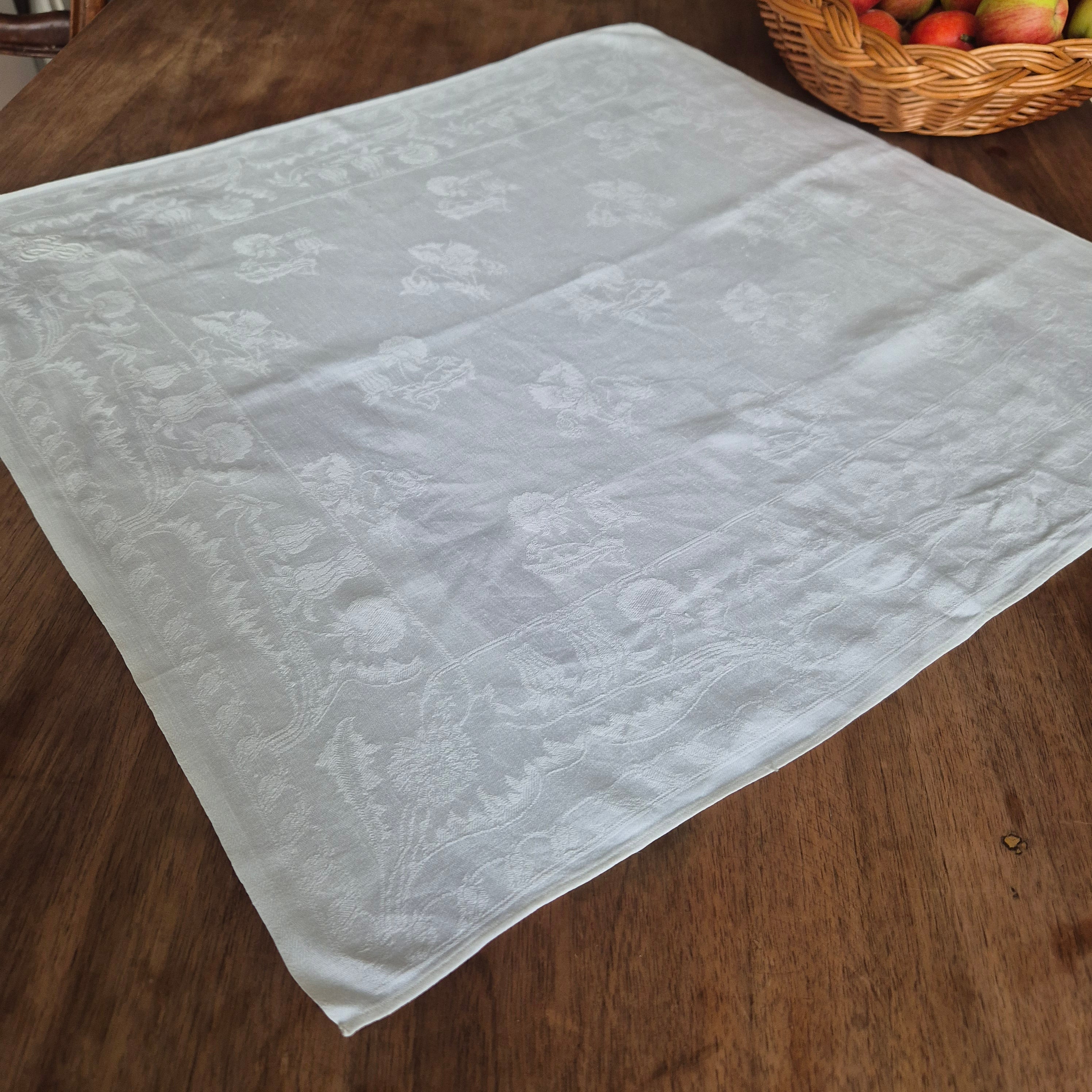 Antike Serviette / Mitteldecke weiß Damast Baumwolle 60x63cm Monogramm S.M 🤍
