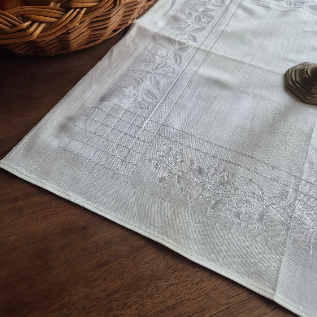 Antike Serviette / Mitteldecke cremeweiß Damast Baumwolle 53x53cm 🤍