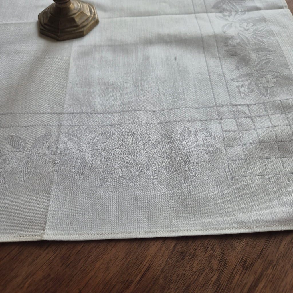Antike Serviette / Mitteldecke cremeweiß Damast Baumwolle 53x53cm 🤍