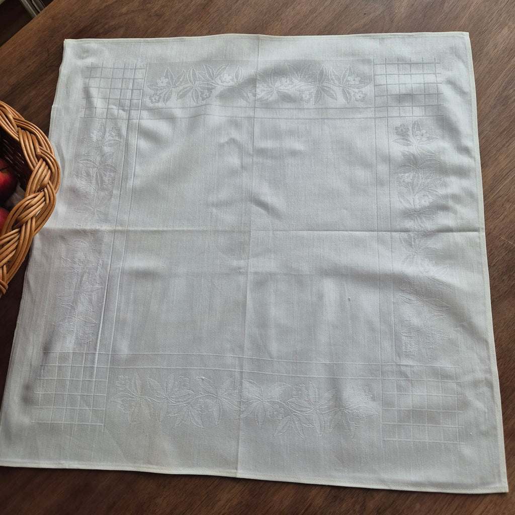 Antike Serviette / Mitteldecke cremeweiß Damast Baumwolle 53x53cm 🤍