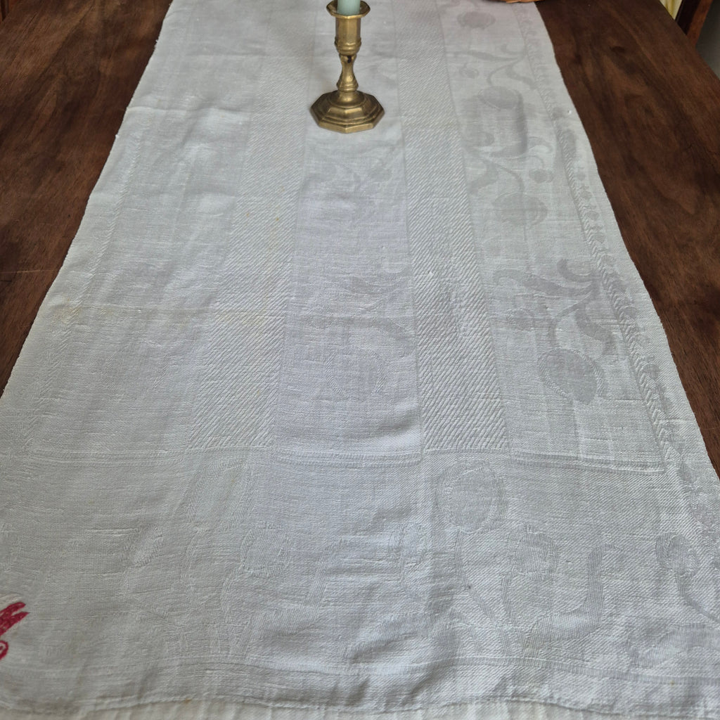 Antikes Jugendstil Küchen- & Geschirrtuch cremeweiß Leinen Baumwolle 47x110cm Monogramm M. 🤍