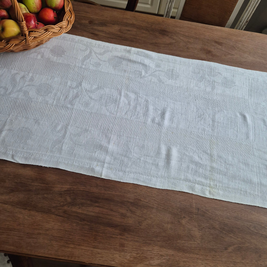 Antikes Jugendstil Küchen- & Geschirrtuch cremeweiß Leinen Baumwolle 47x110cm Monogramm M. 🤍