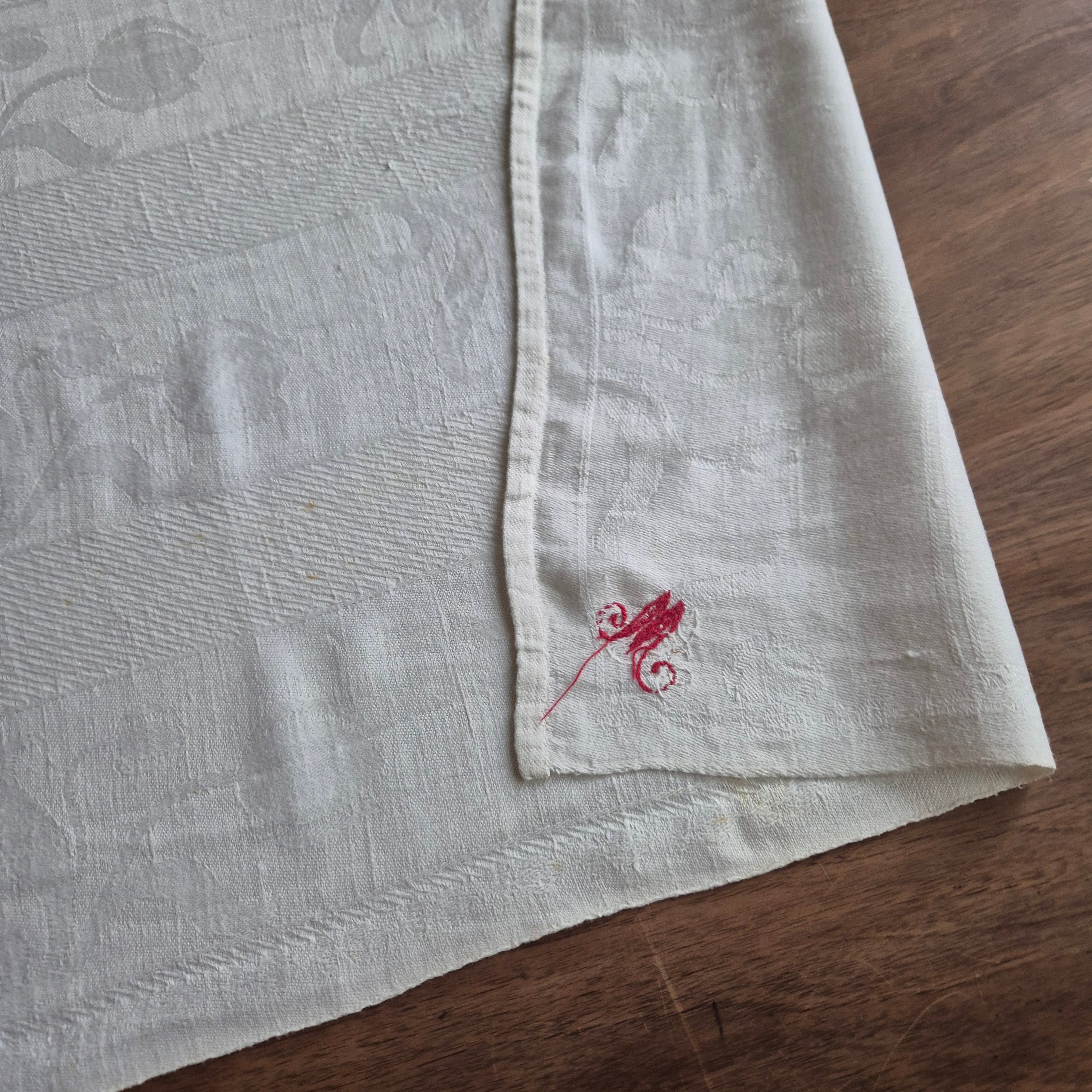 Antikes Jugendstil Küchen- & Geschirrtuch cremeweiß Leinen Baumwolle 47x110cm Monogramm M. 🤍