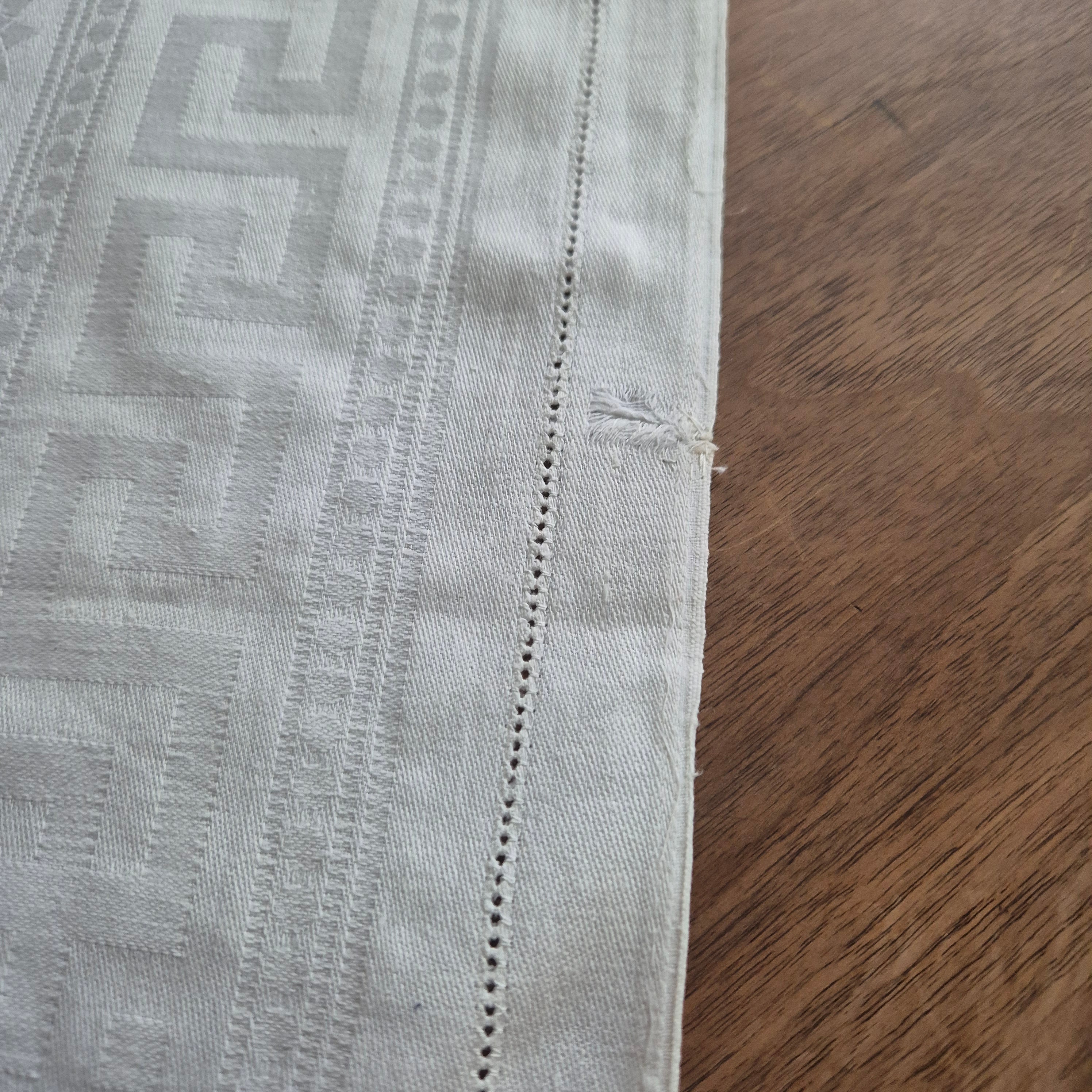 Antike Serviette Mitteldecke cremeweiß Damast Baumwolle 58x58cm 🤍