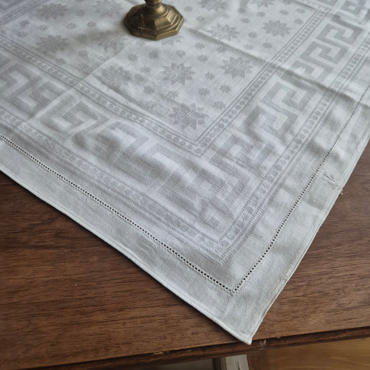 Antike Serviette Mitteldecke cremeweiß Damast Baumwolle 58x58cm 🤍