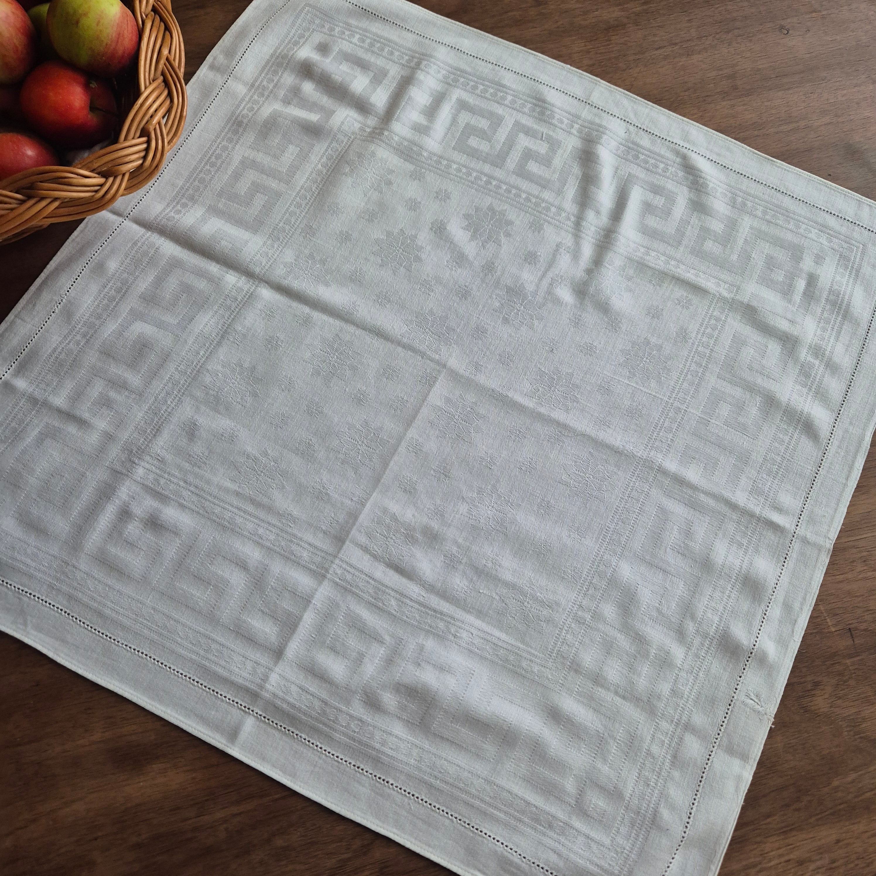 Antike Serviette Mitteldecke cremeweiß Damast Baumwolle 58x58cm 🤍