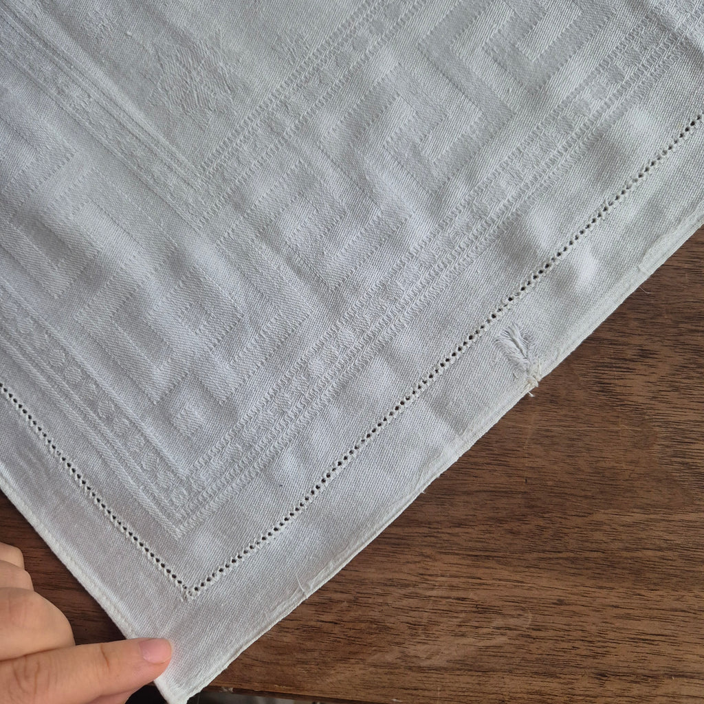 Antike Serviette Mitteldecke cremeweiß Damast Baumwolle 58x58cm 🤍