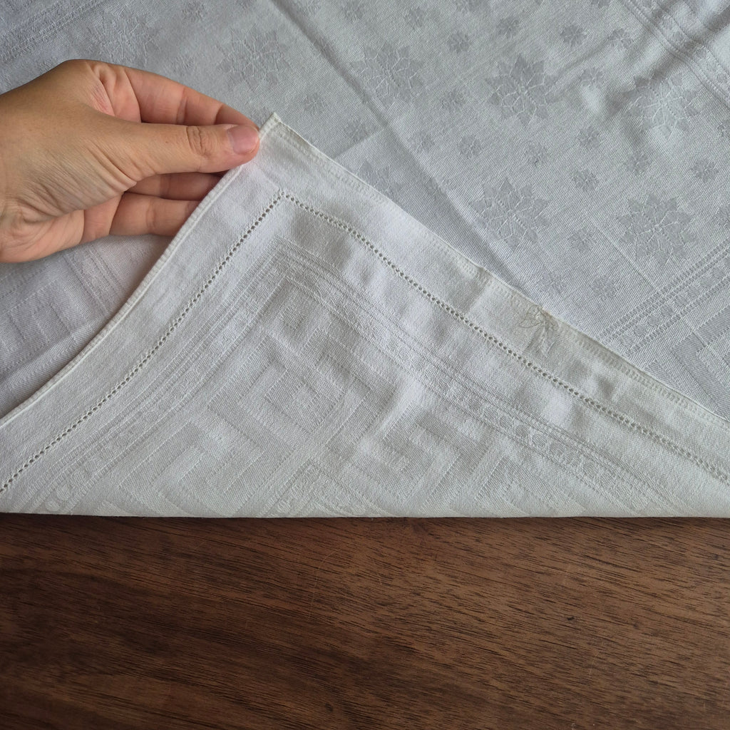 Antike Serviette Mitteldecke cremeweiß Damast Baumwolle 58x58cm 🤍