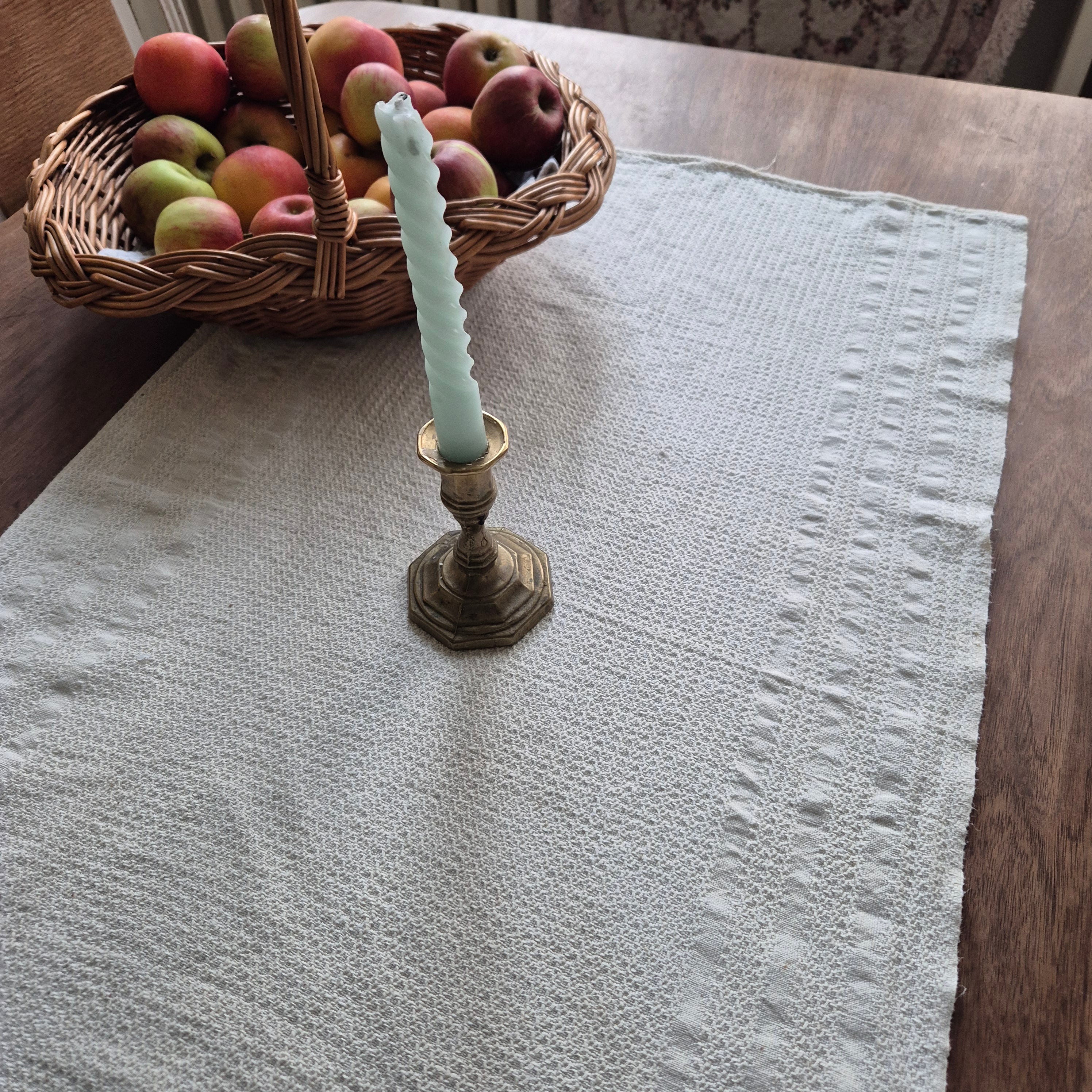 Antikes Küchen- & Geschirrhandtuch Tischdecke beige Leinen 50x85cm 🤍