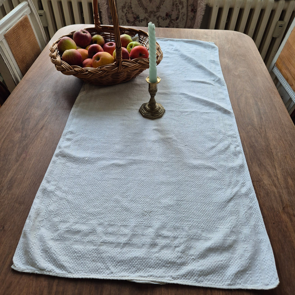 Antikes Küchen- & Geschirrhandtuch cremeweiß Leinen 47x95cm Monogramm E.T. 🤍