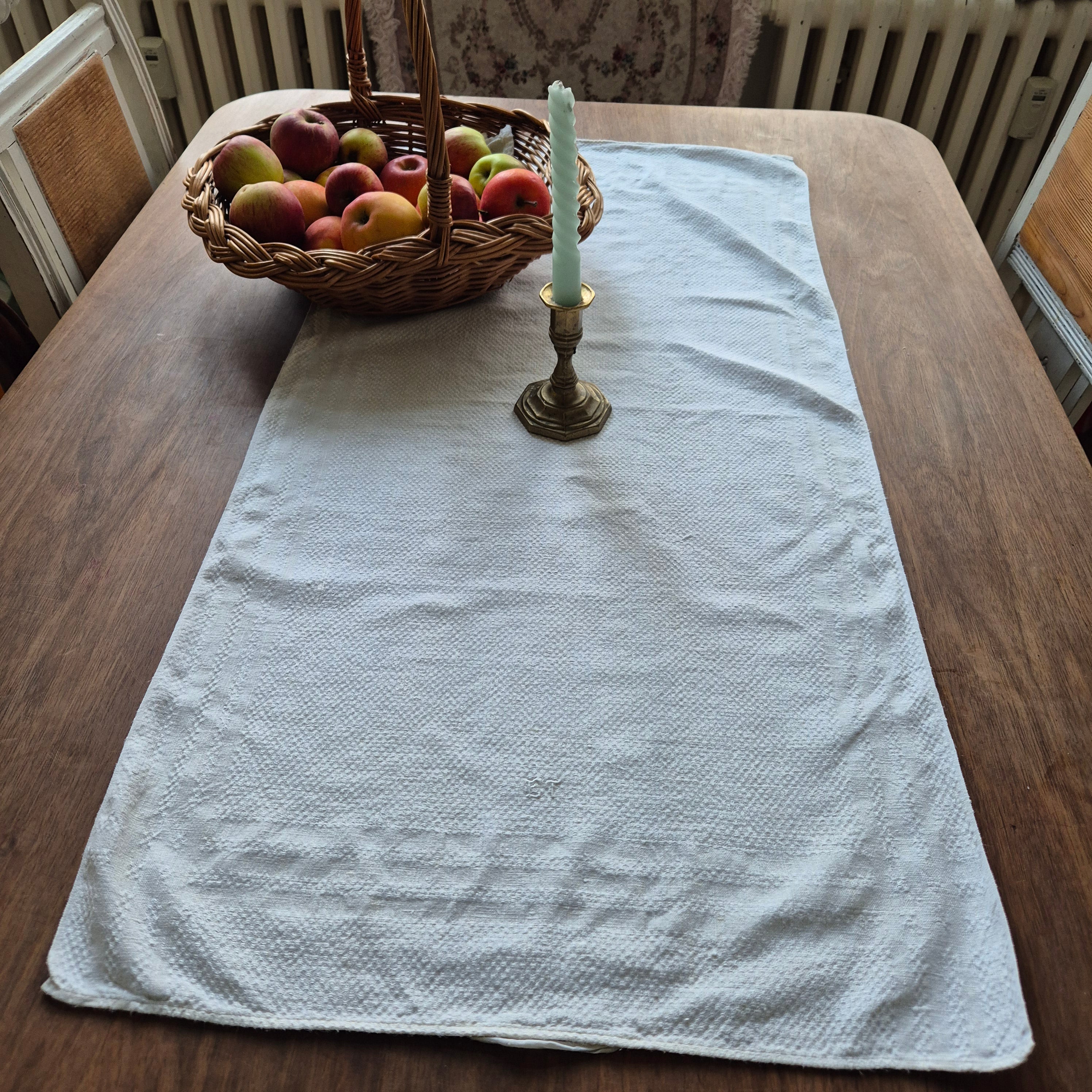 Antikes Küchen- & Geschirrhandtuch cremeweiß Leinen 47x95cm Monogramm E.T. 🤍