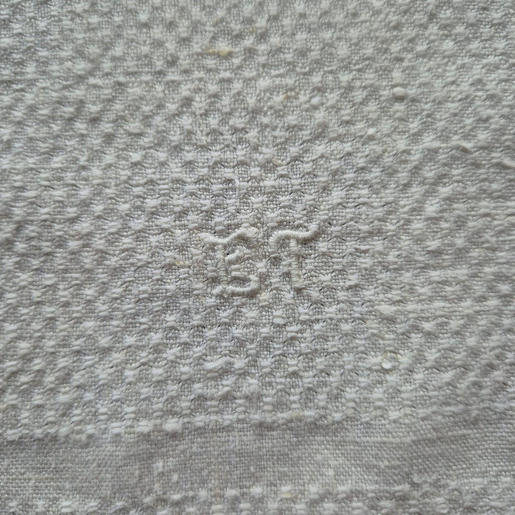 Antikes Küchen- & Geschirrhandtuch cremeweiß Leinen 47x95cm Monogramm E.T. 🤍