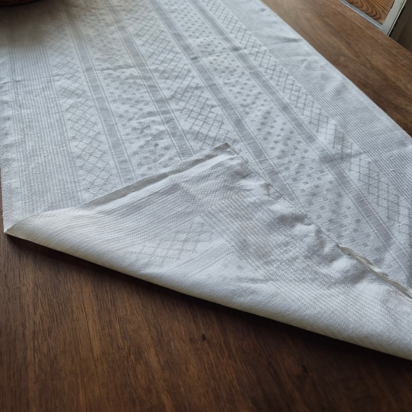 Antike Jugendstil Mitteldecke Tischdecke rechteckig Küchenhandtuch weiß Damast Baumwolle 48x108cm