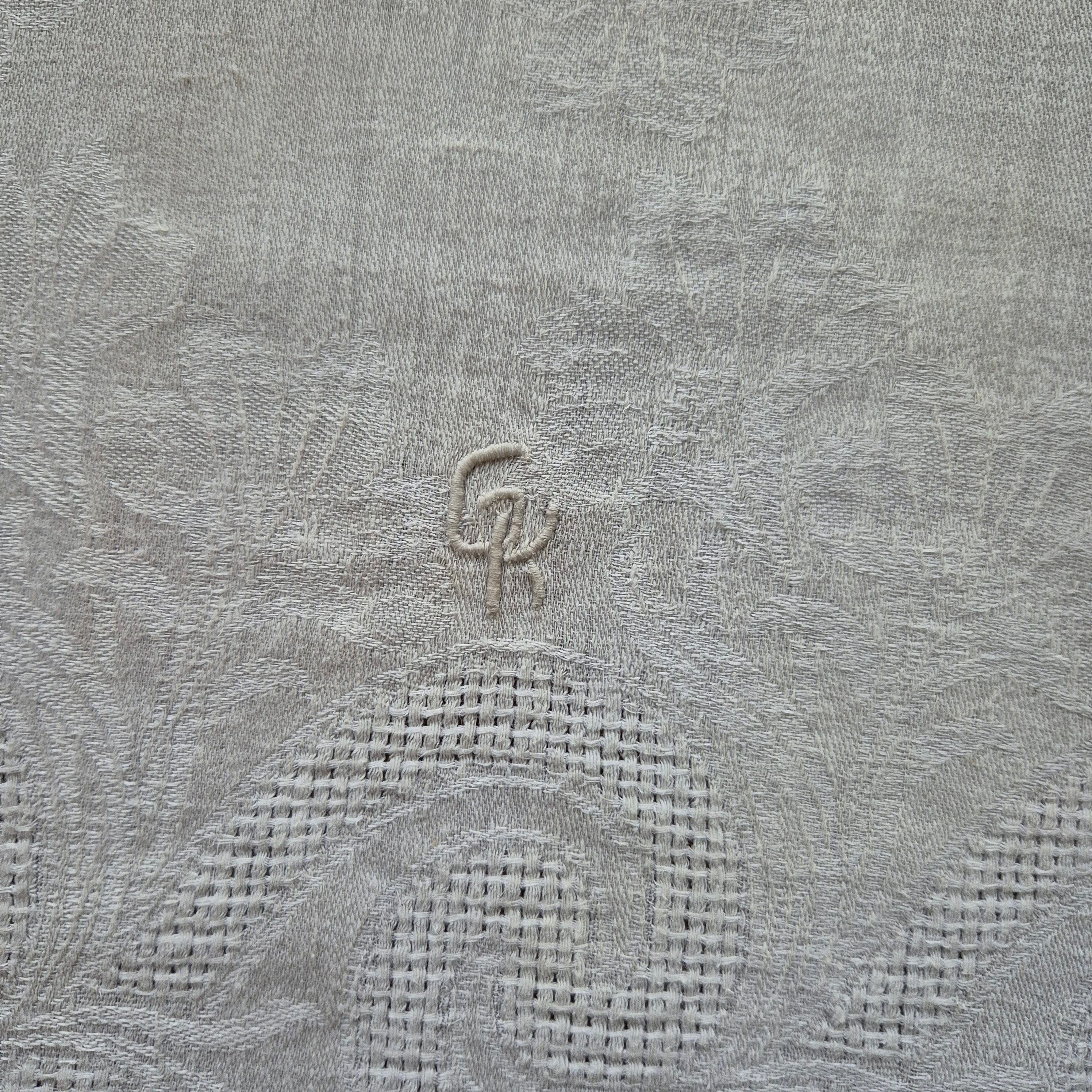 Antikes Jugendstil Küchen- & Geschirrtuch weiß Damast Baumwolle 44x97cm Monogramm G.K. 🤍