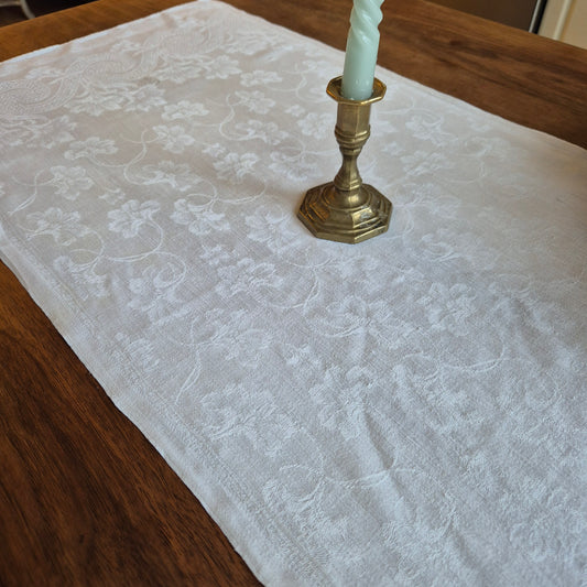 Antikes Jugendstil Küchen- & Geschirrtuch weiß Damast Baumwolle 44x97cm Monogramm G.K. 🤍