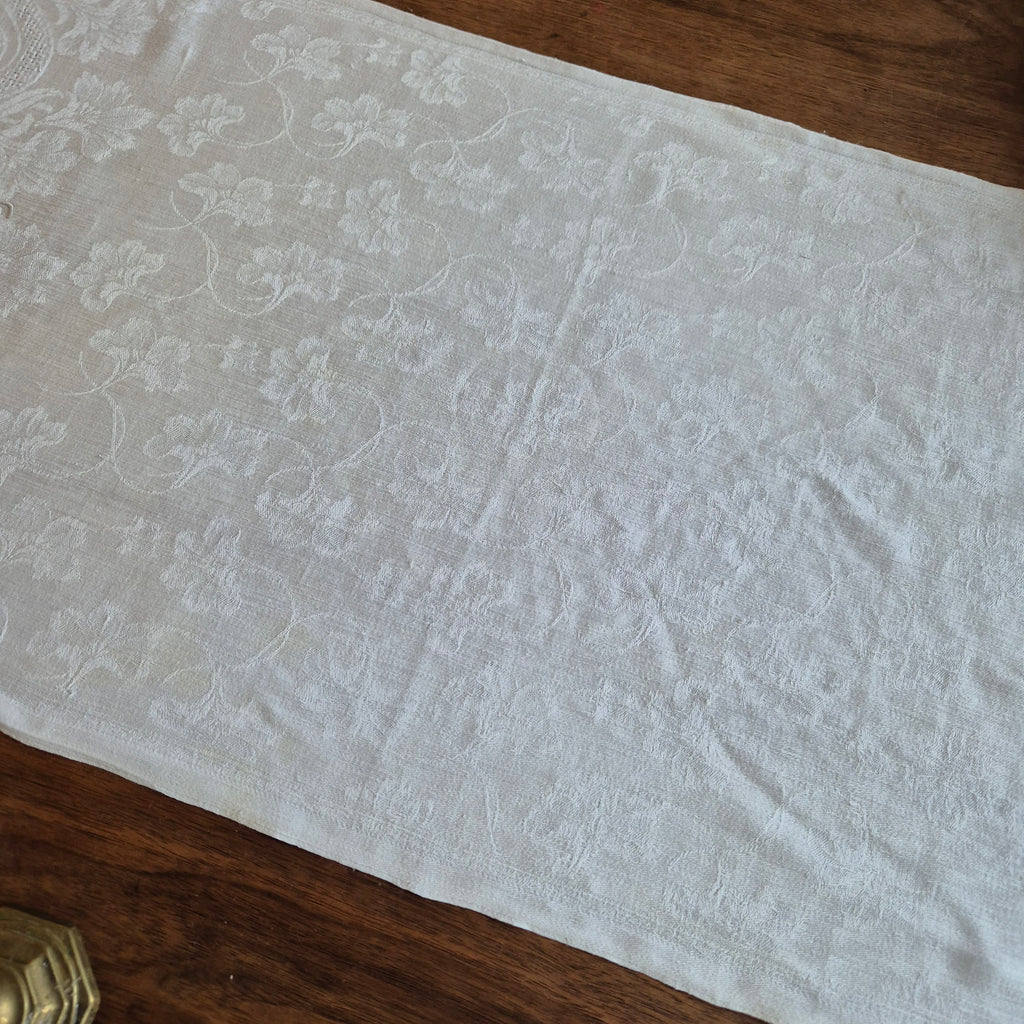 Antikes Jugendstil Küchen- & Geschirrtuch weiß Damast Baumwolle 44x97cm Monogramm G.K. 🤍