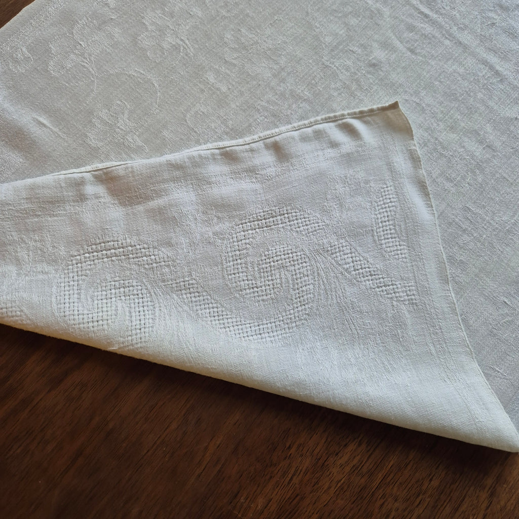 Antikes Jugendstil Küchen- & Geschirrtuch weiß Damast Baumwolle 44x97cm Monogramm G.K. 🤍