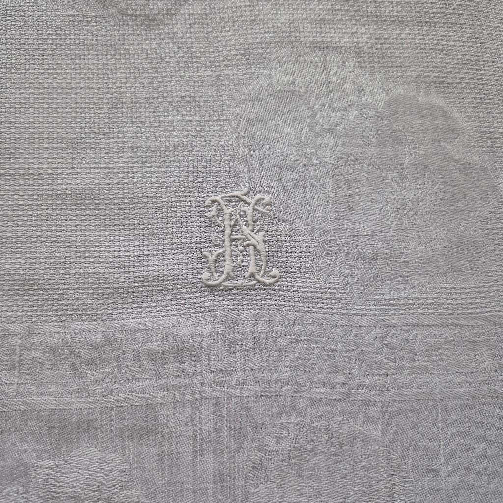 Antikes Jugendstil Küchen- & Geschirrhandtuch weiß Damast Baumwolle 57x125cm Monogramm H.S. 🤍