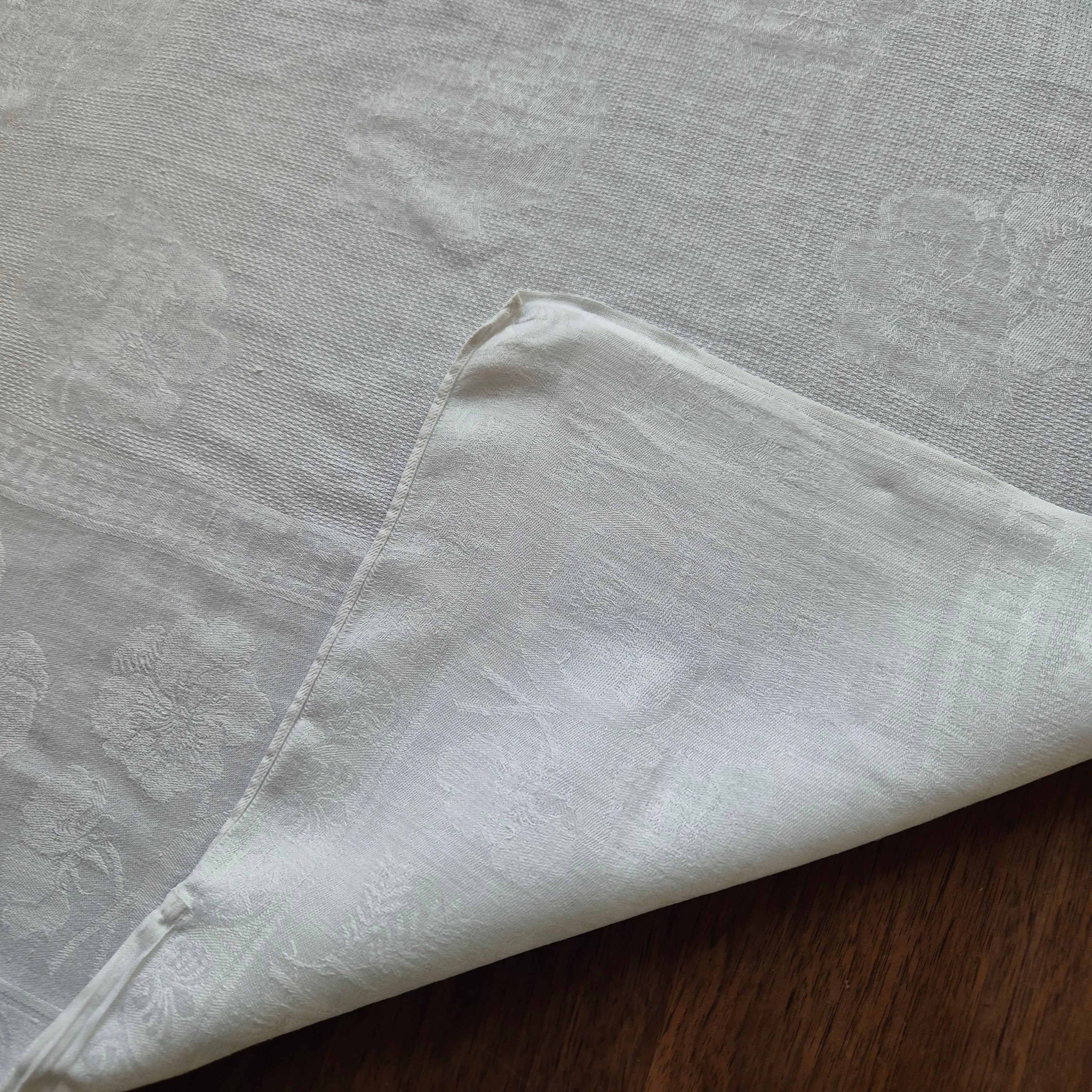 Antikes Jugendstil Küchen- & Geschirrhandtuch weiß Damast Baumwolle 57x125cm Monogramm H.S. 🤍