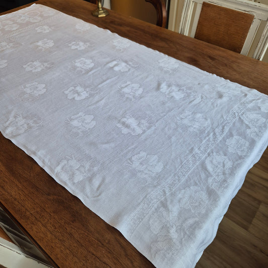 Antikes Jugendstil Küchen- & Geschirrhandtuch weiß Damast Baumwolle 57x125cm Monogramm H.S. 🤍