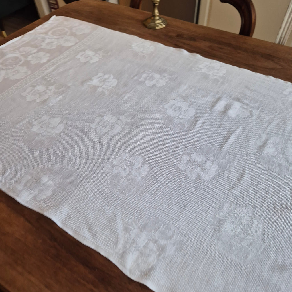 Antikes Jugendstil Küchen- & Geschirrhandtuch weiß Damast Baumwolle 57x125cm Monogramm H.S. 🤍