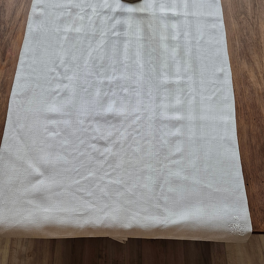 Antikes Jugendstil Küchen- & Geschirrtuch weiß Leinen Baumwolle 49x130cm Monogramm 🤍