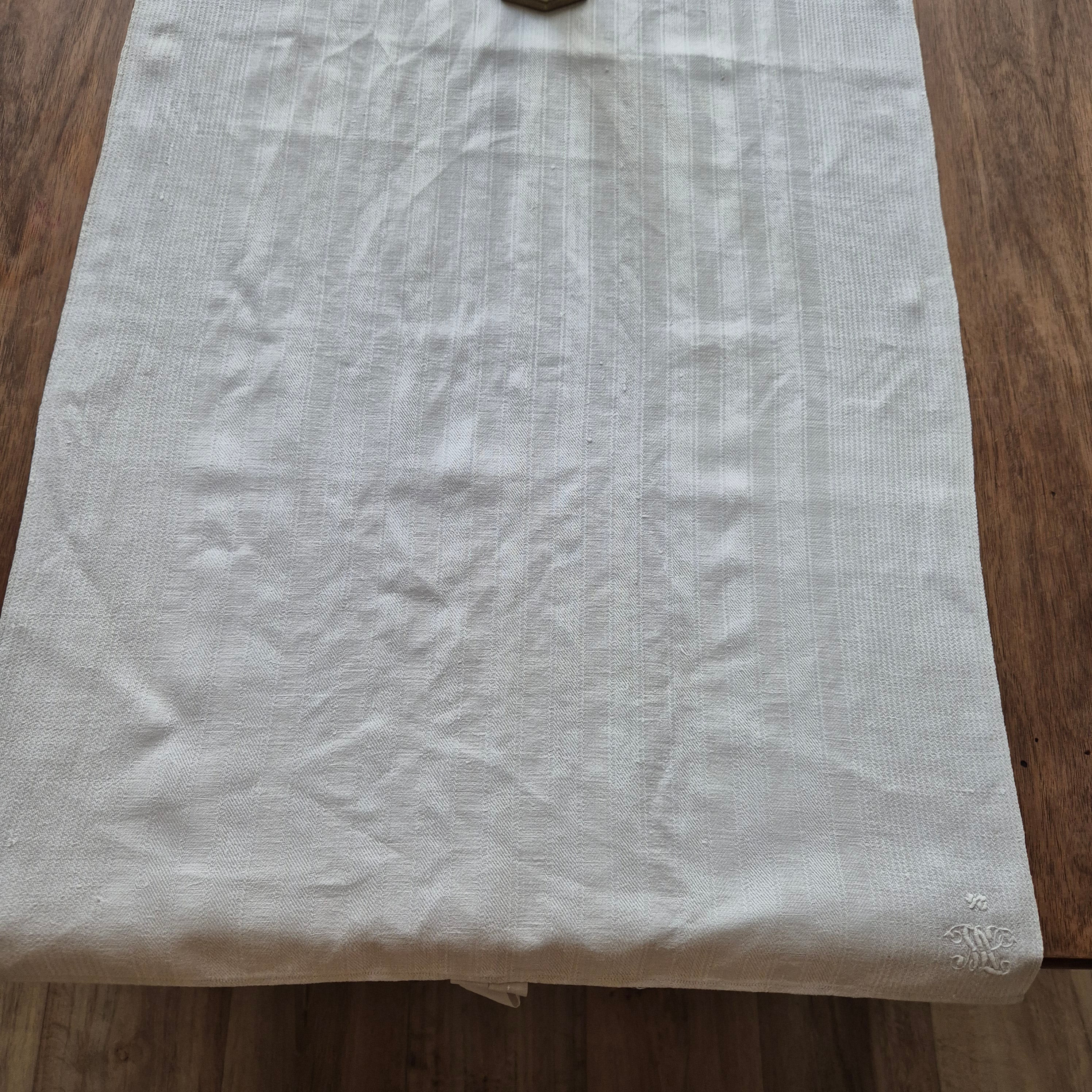 Antikes Jugendstil Küchen- & Geschirrtuch weiß Leinen Baumwolle 49x130cm Monogramm 🤍