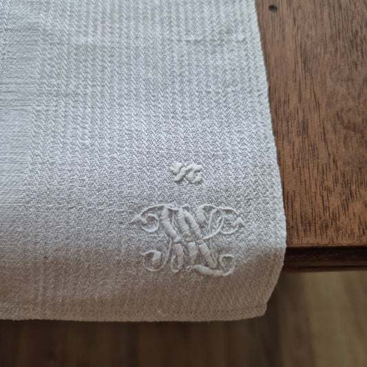 Antikes Jugendstil Küchen- & Geschirrtuch weiß Leinen Baumwolle 49x130cm Monogramm 🤍